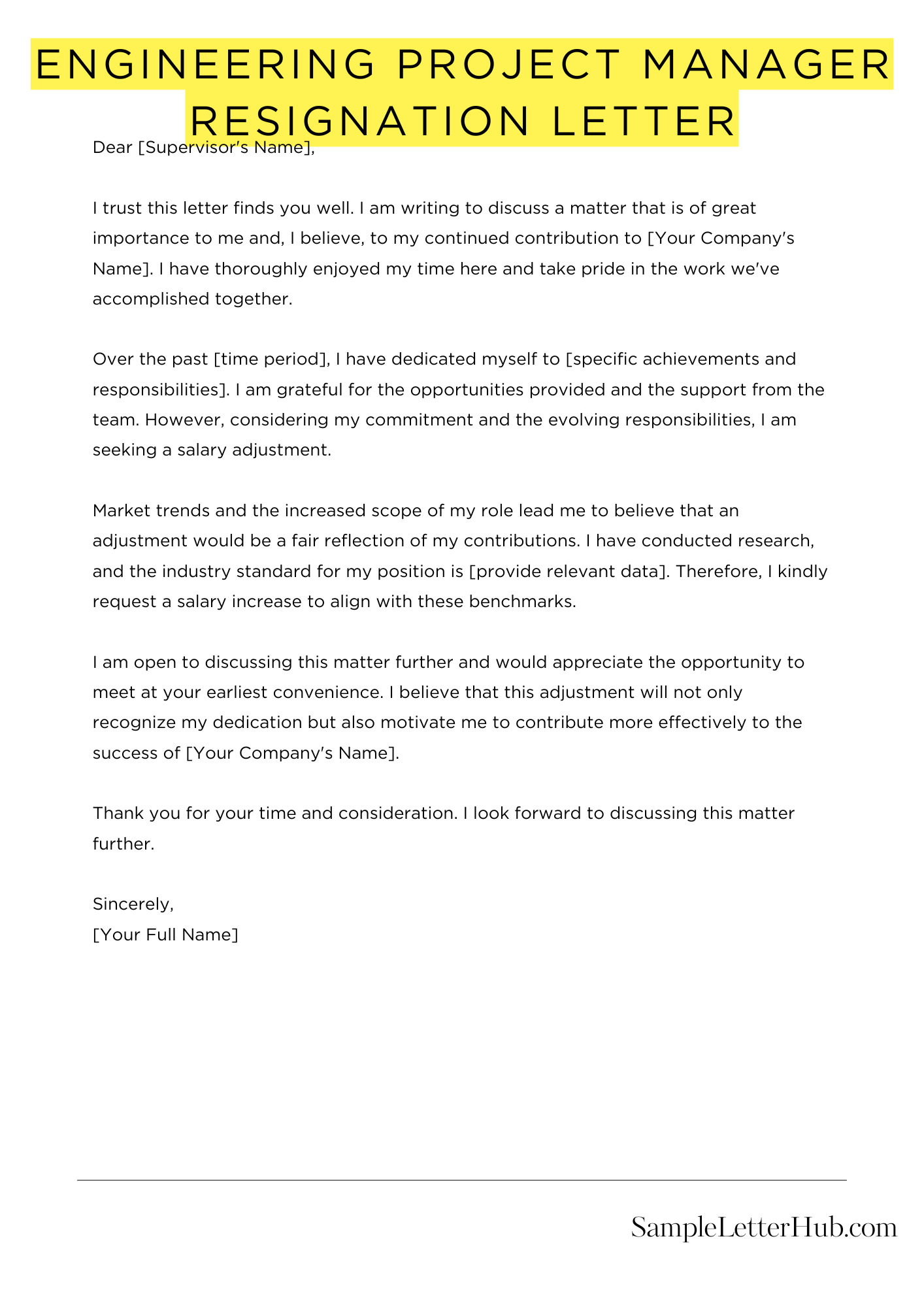 Engineering Project Manager Resignation Letter