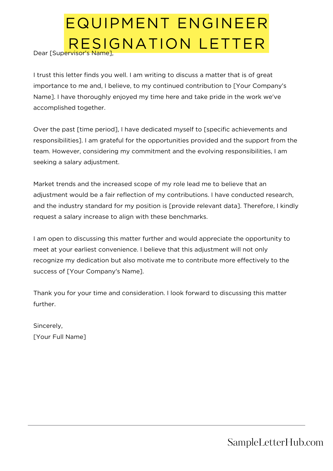 Equipment Engineer Resignation Letter