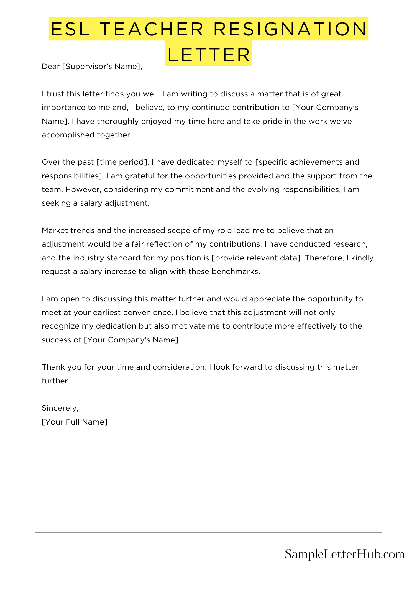 Esl Teacher Resignation Letter