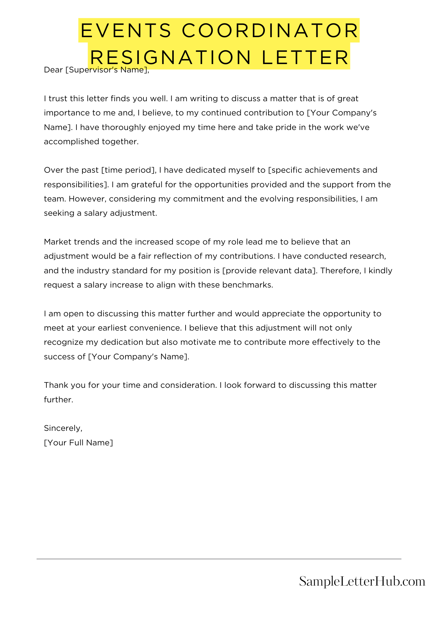 Events Coordinator Resignation Letter