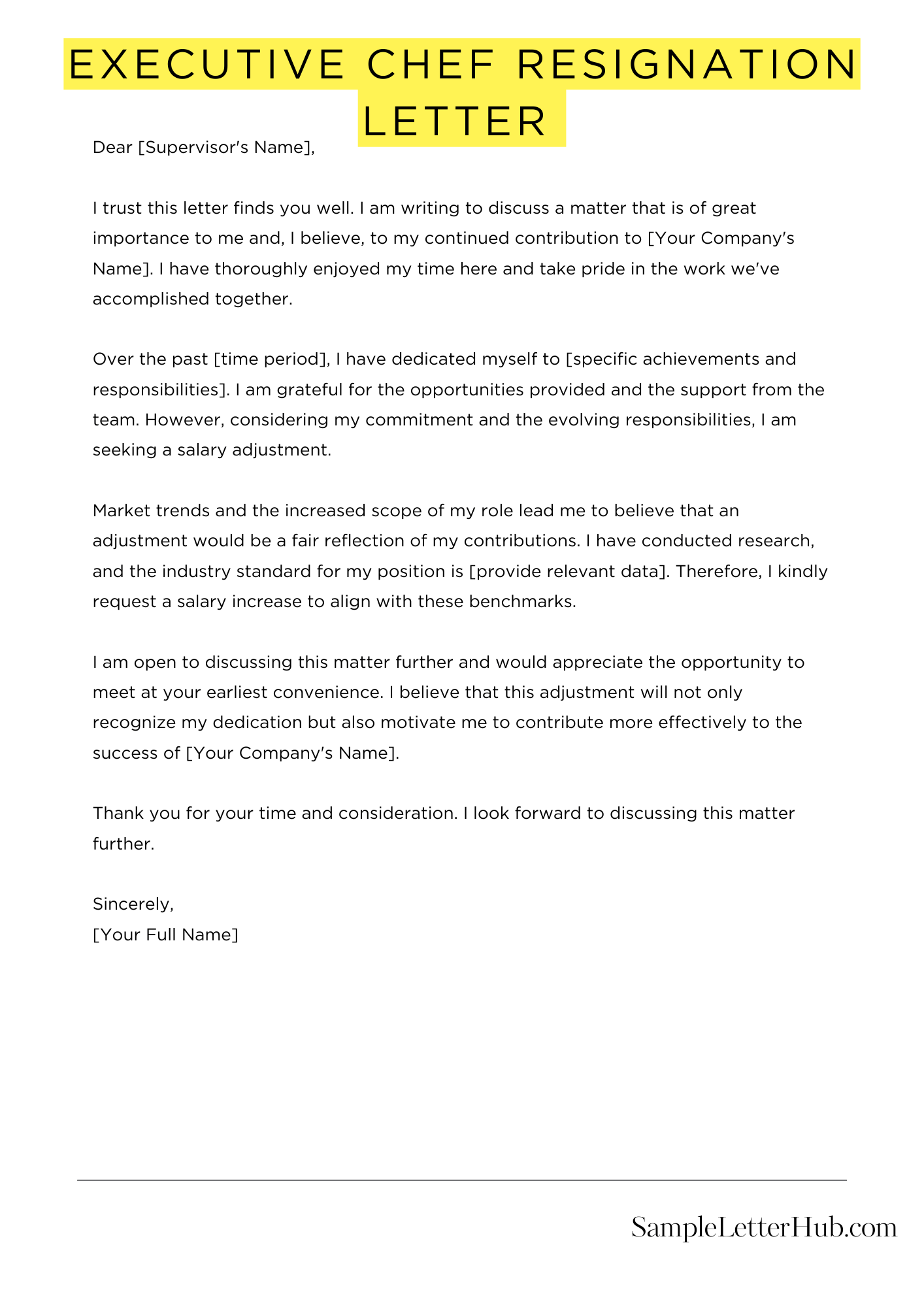 Executive Chef Resignation Letter 