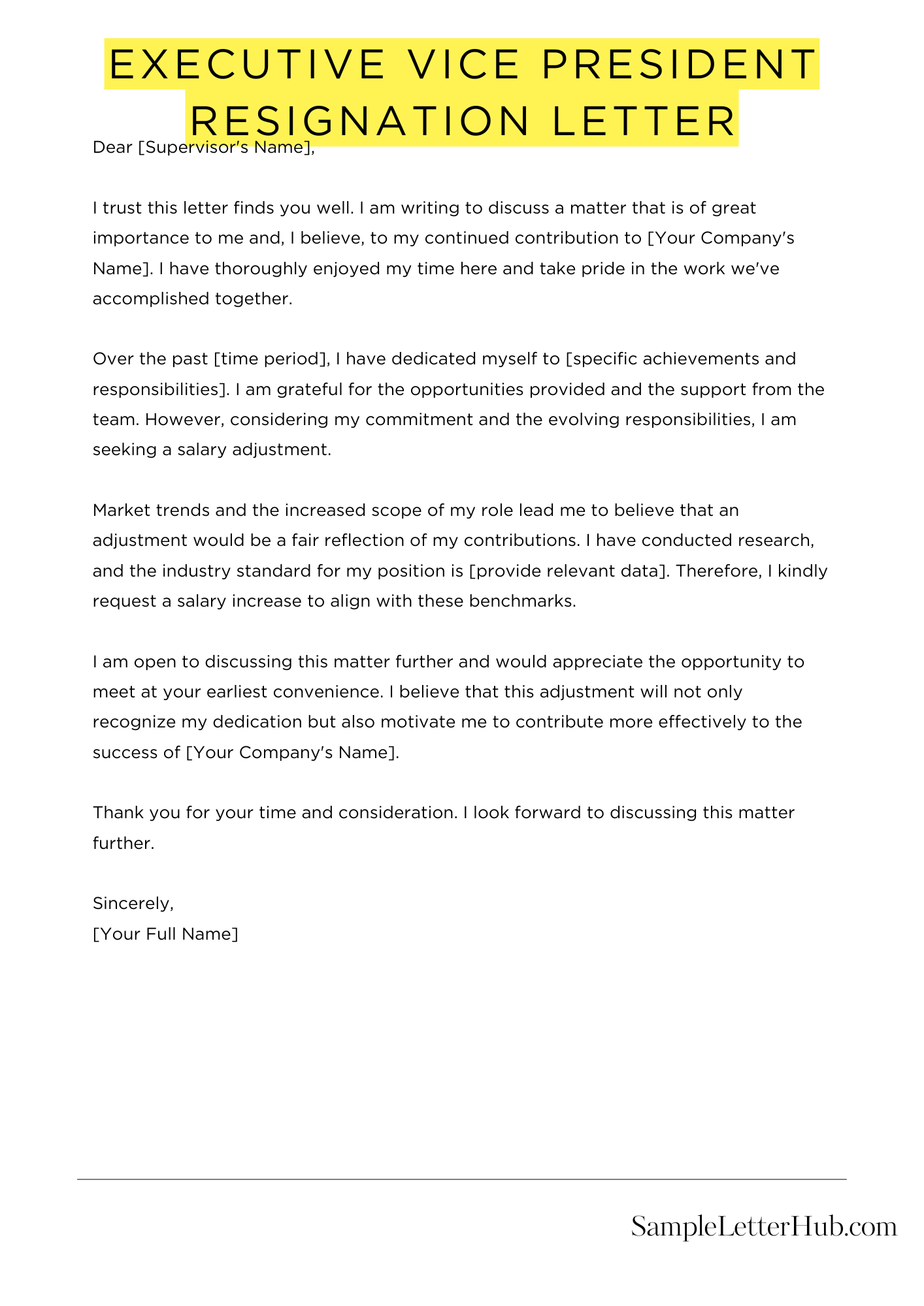 Executive Vice President Resignation Letter