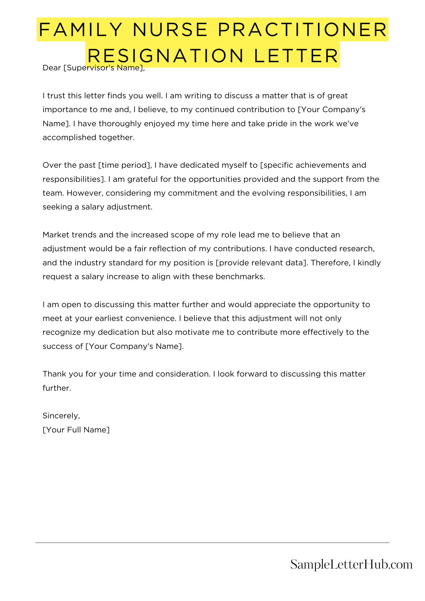 Family Nurse Practitioner Resignation Letter