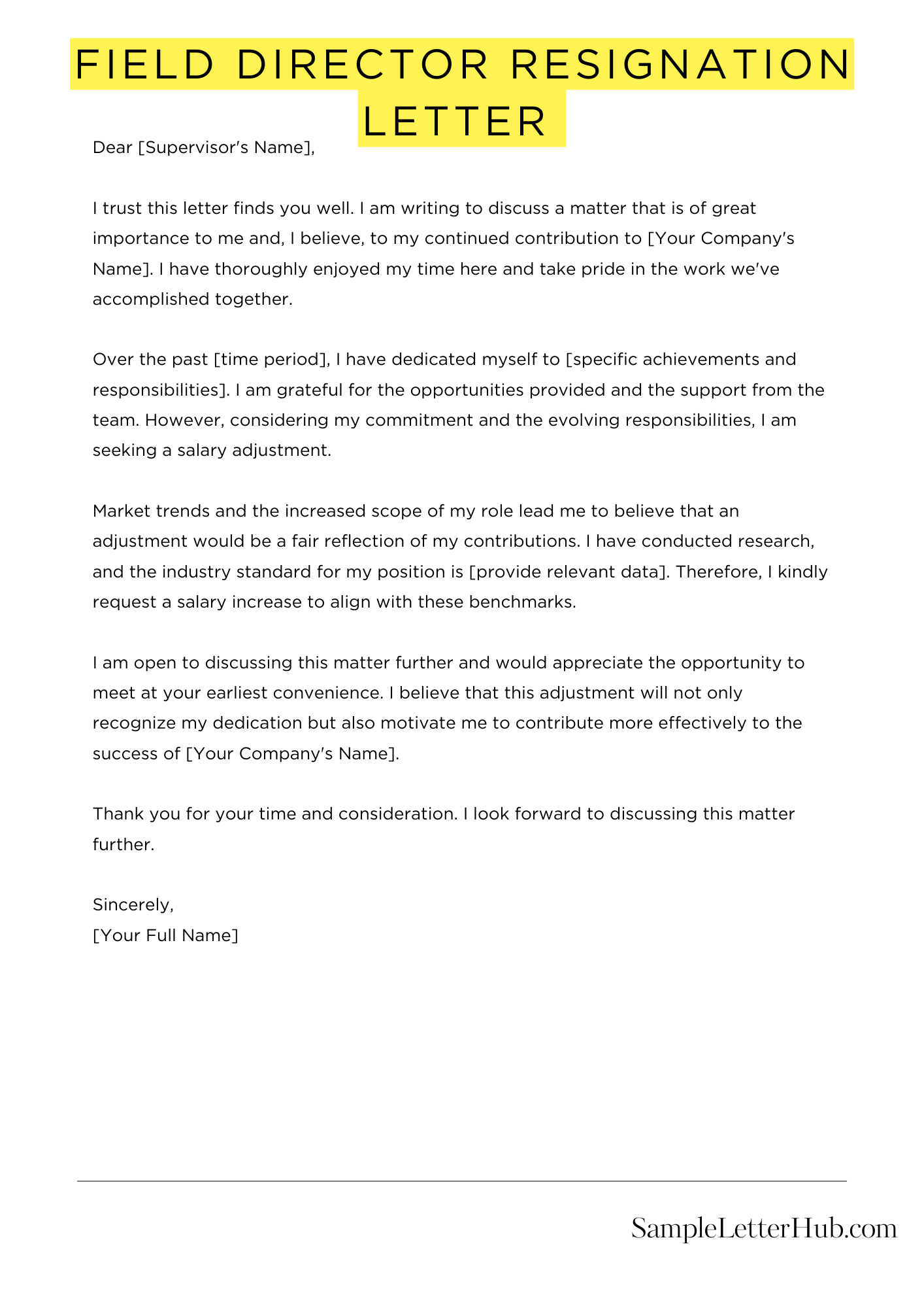 Field Director Resignation Letter 