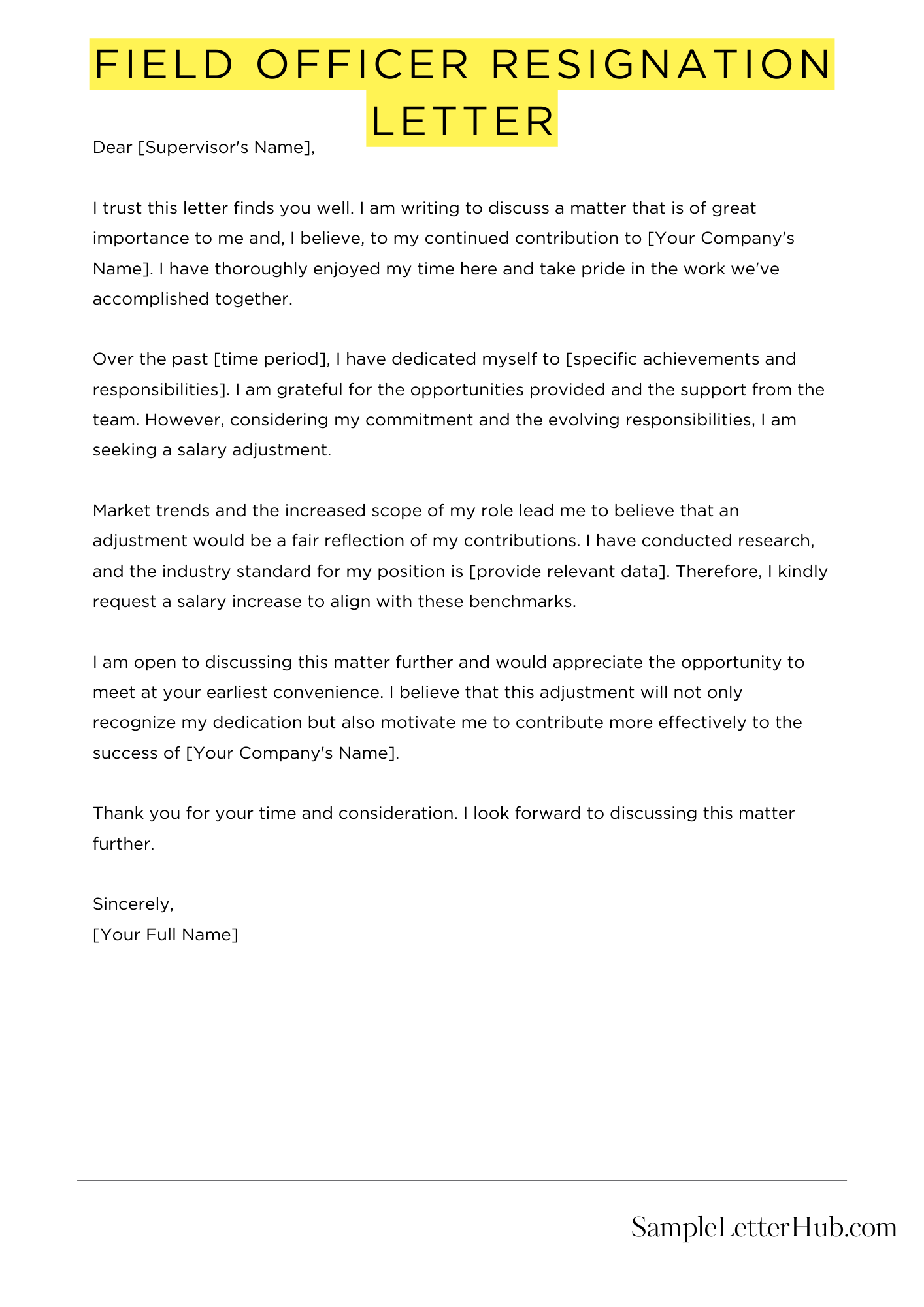 Field Officer Resignation Letter