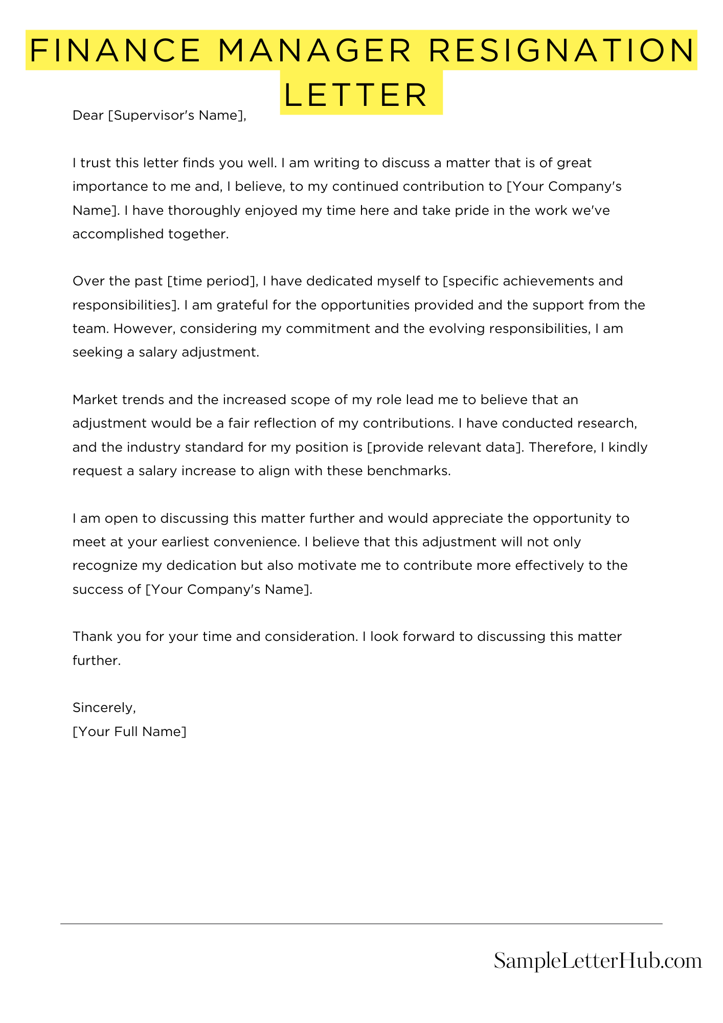 Finance Manager Resignation Letter 