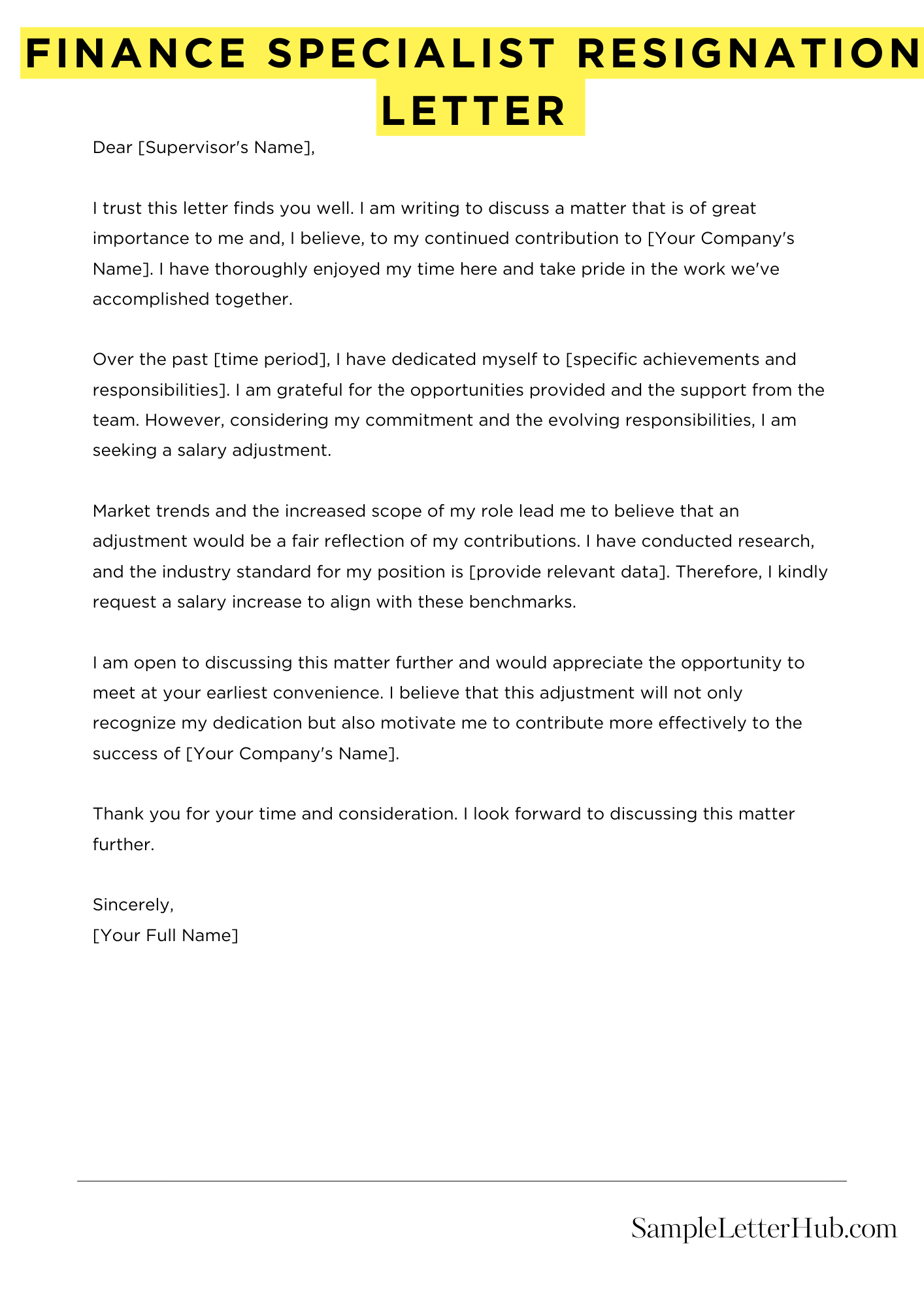 Finance Specialist Resignation Letter 