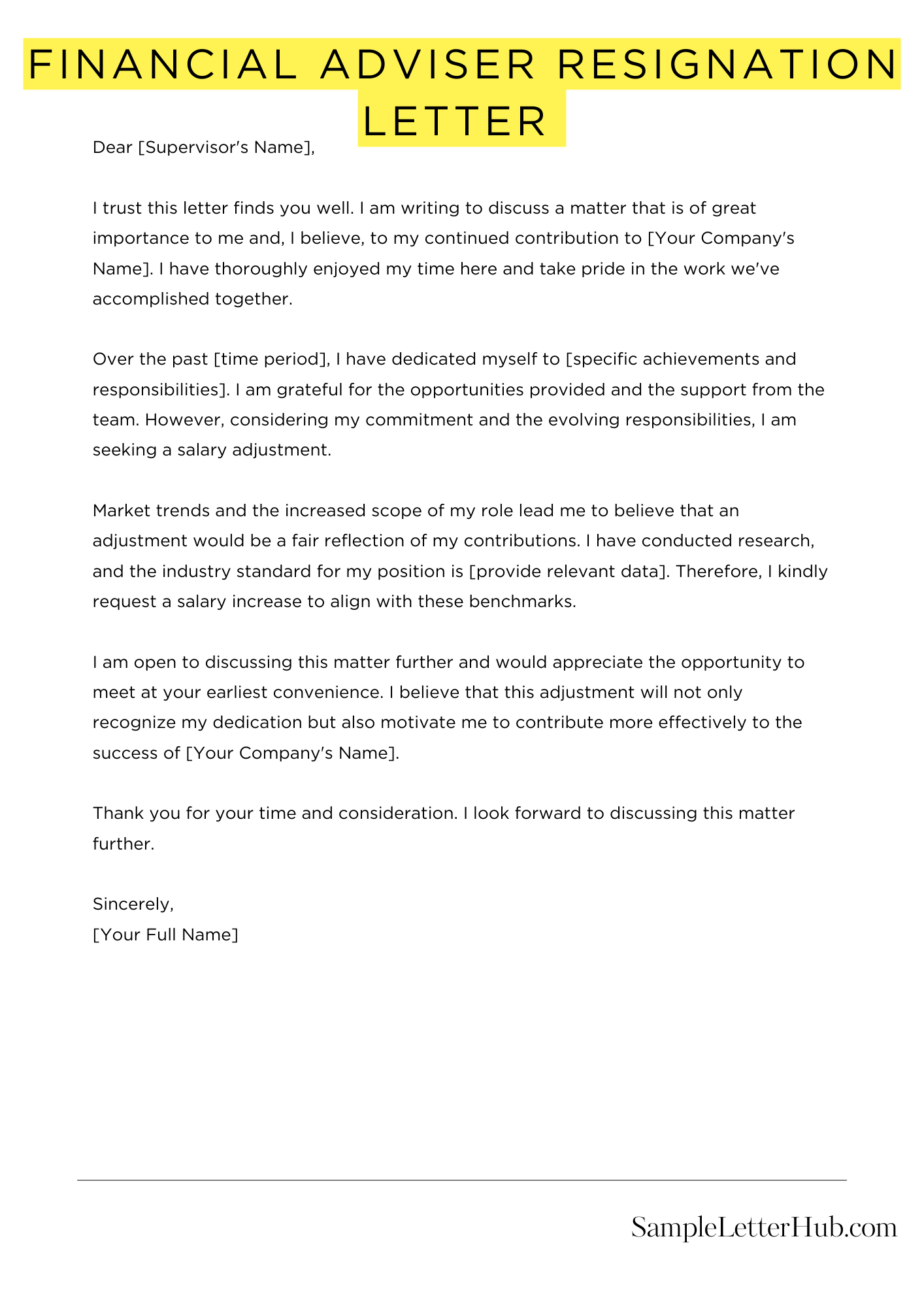 Financial Adviser Resignation Letter 