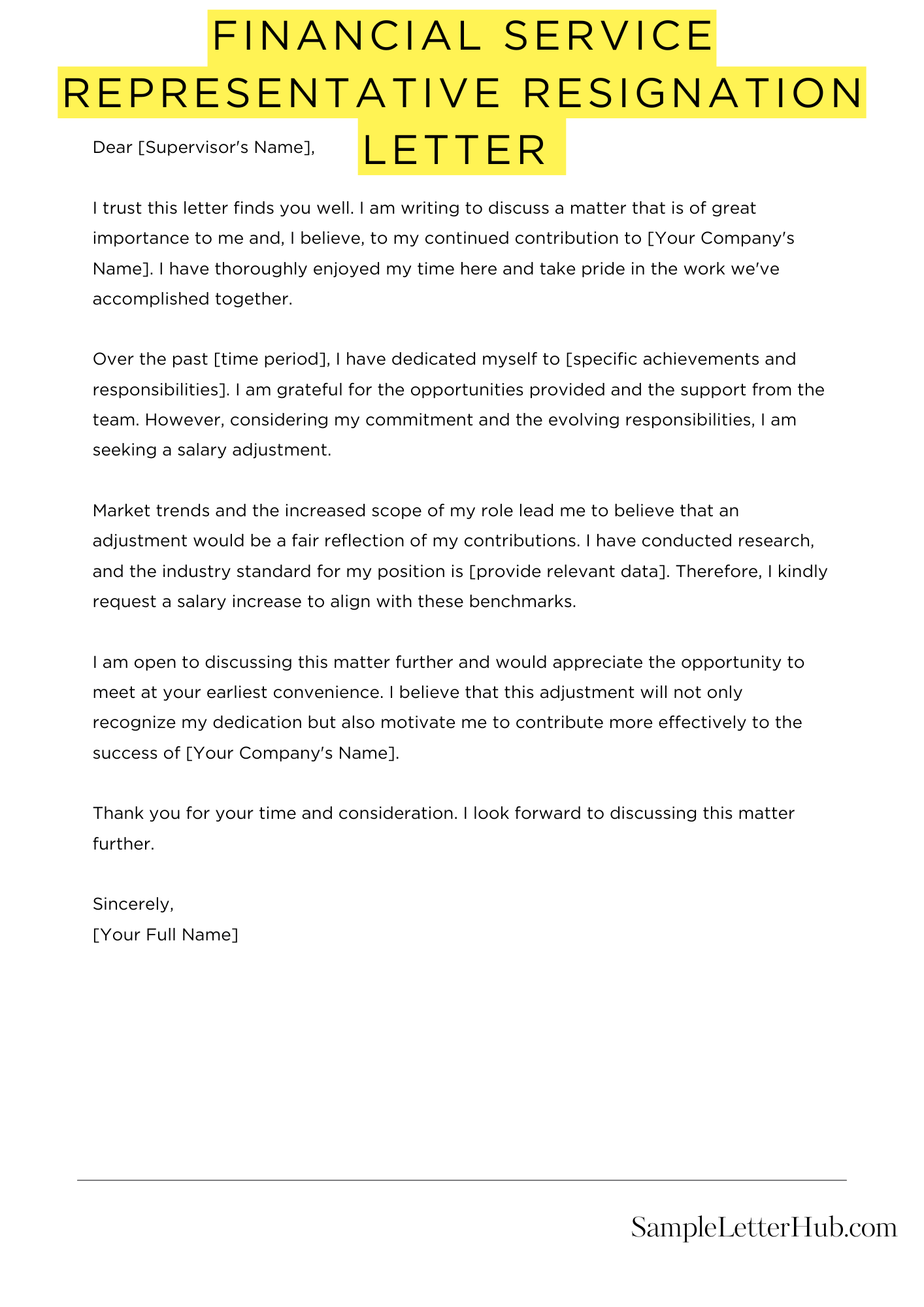 Financial Service Representative Resignation Letter 