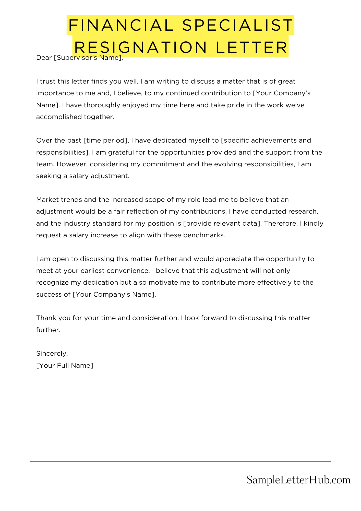 Financial Specialist Resignation Letter