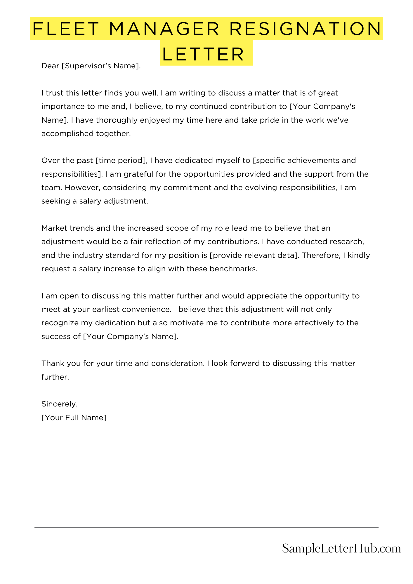 Fleet Manager Resignation Letter 