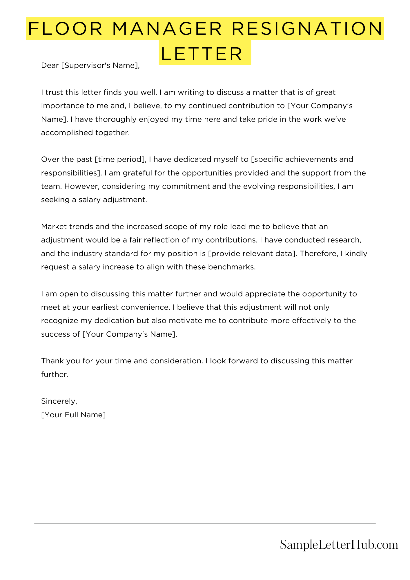 Floor Manager Resignation Letter 