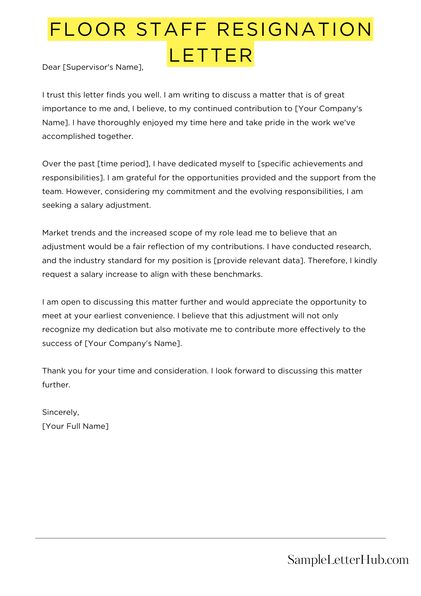 Floor Staff Resignation Letter