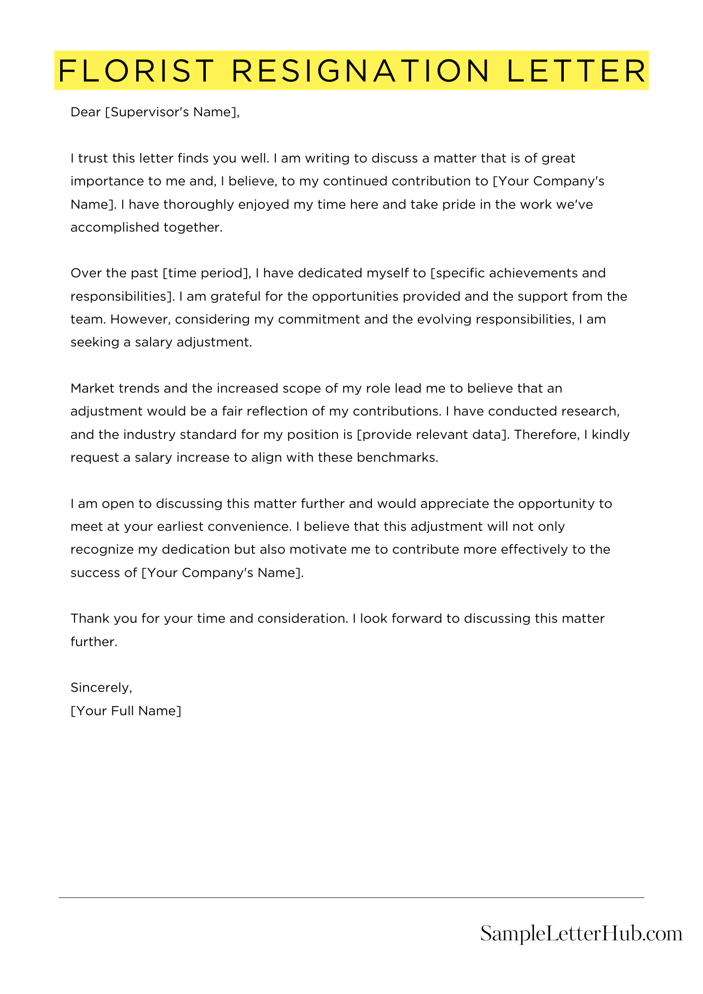 Florist Resignation Letter