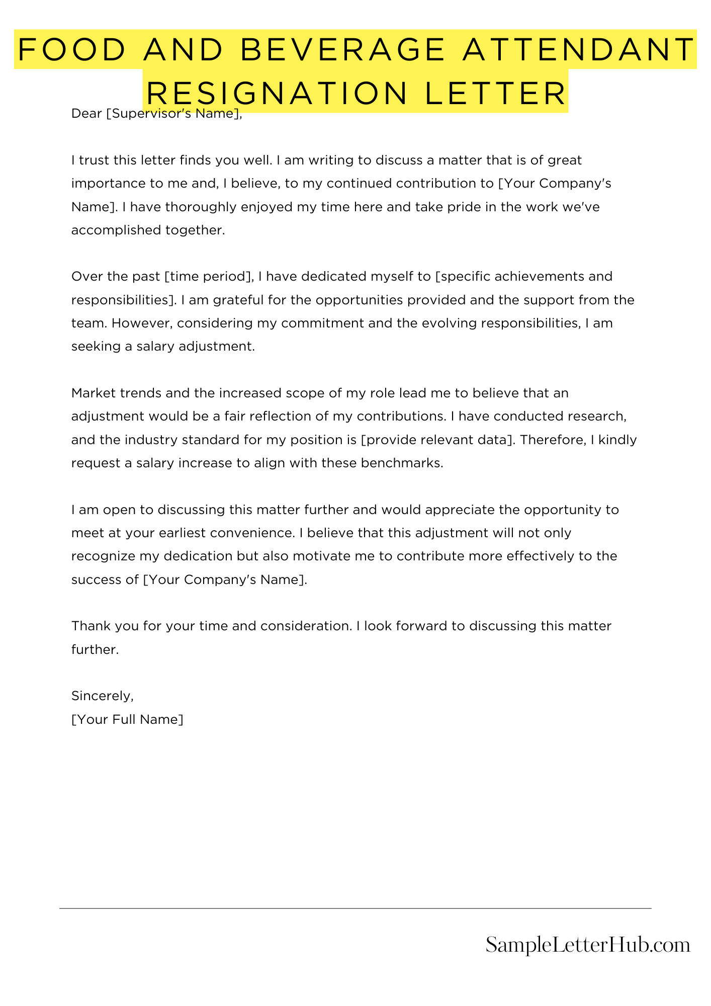 Food And Beverage Attendant Resignation Letter