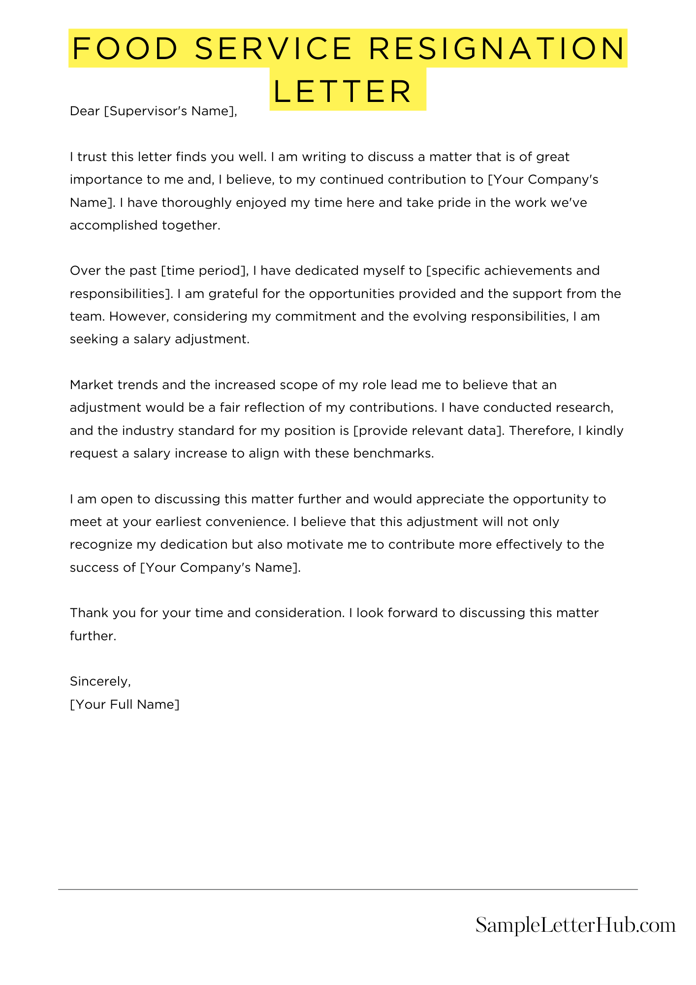 Food Service Resignation Letter 