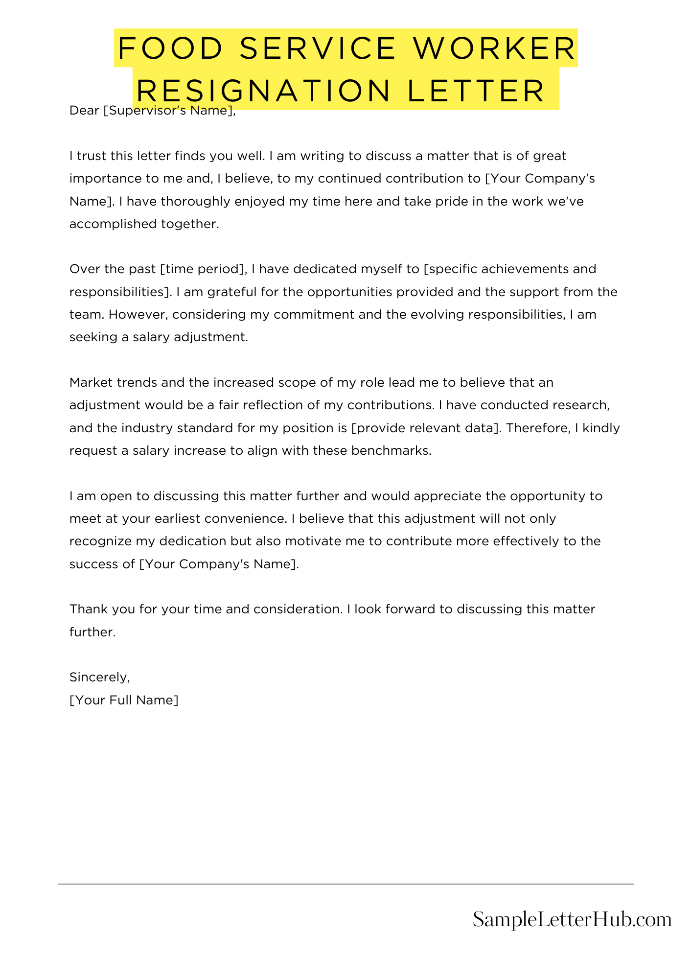 Food Service Worker Resignation Letter 