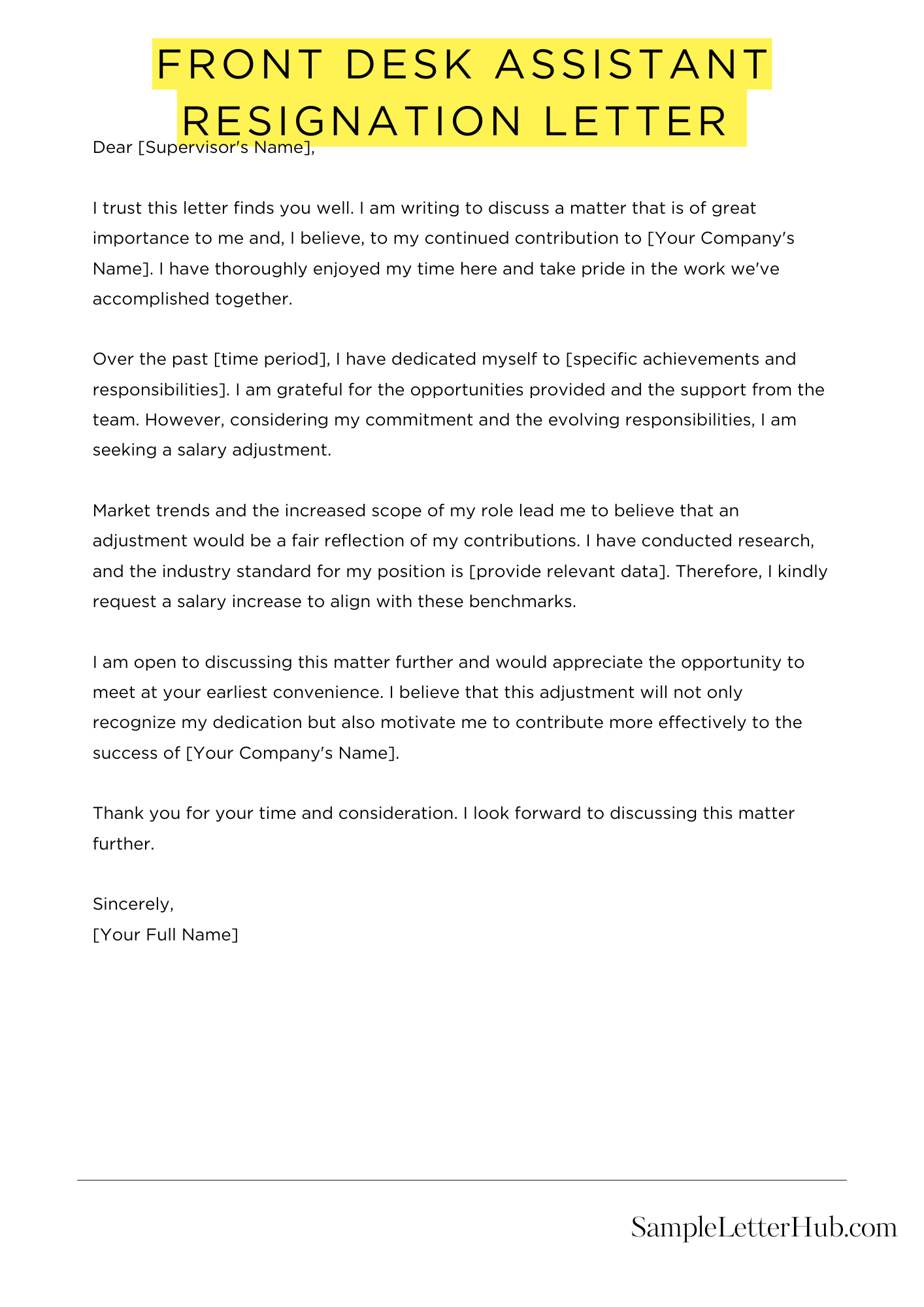 Front Desk Assistant Resignation Letter 