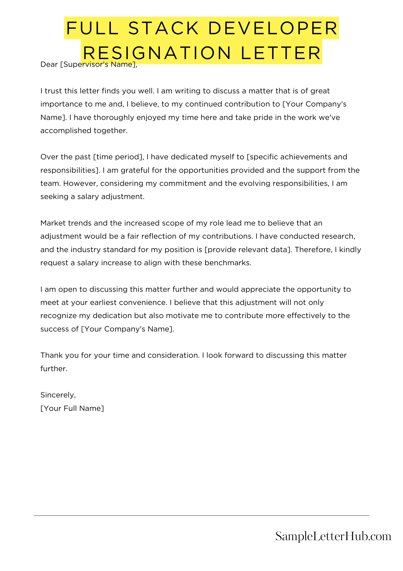 Full Stack Developer Resignation Letter