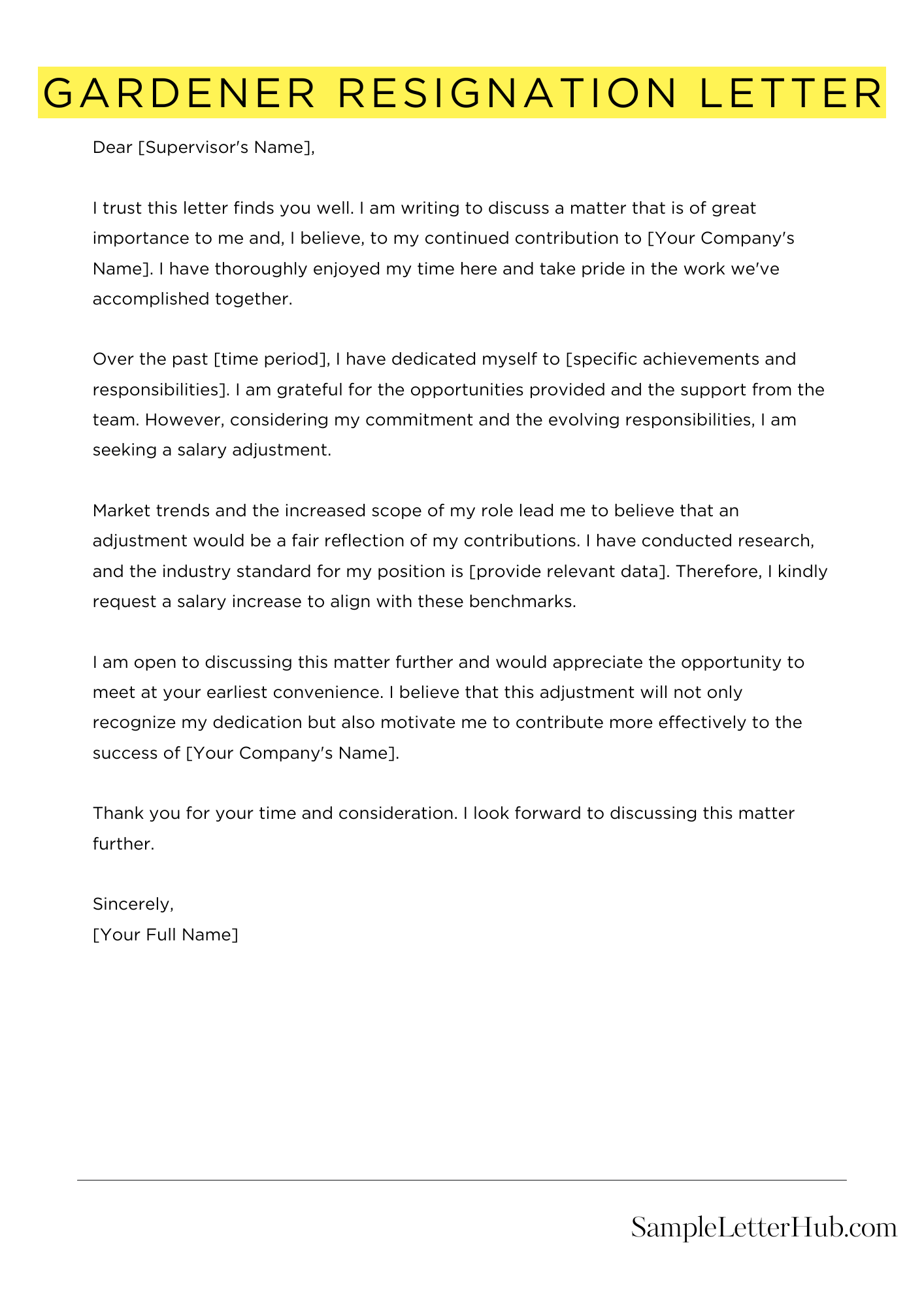 Gardener Resignation Letter