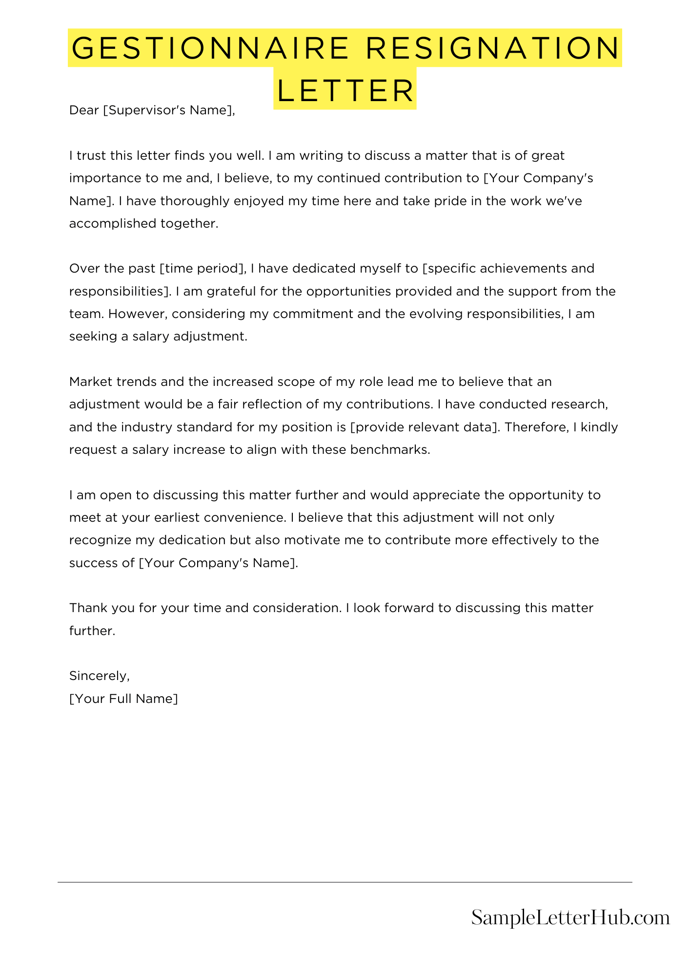 Gestionnaire Resignation Letter