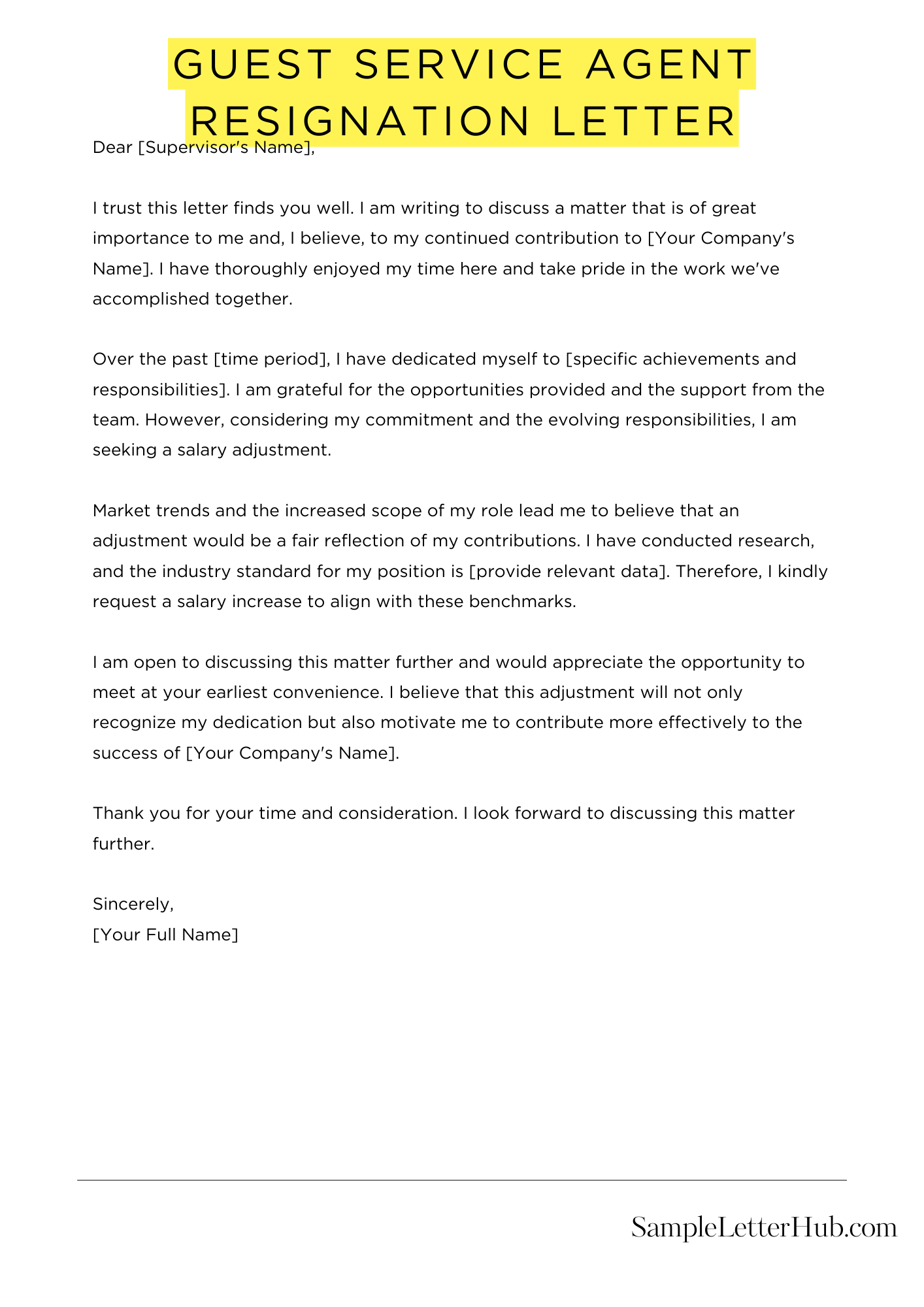 Guest Service Agent Resignation Letter