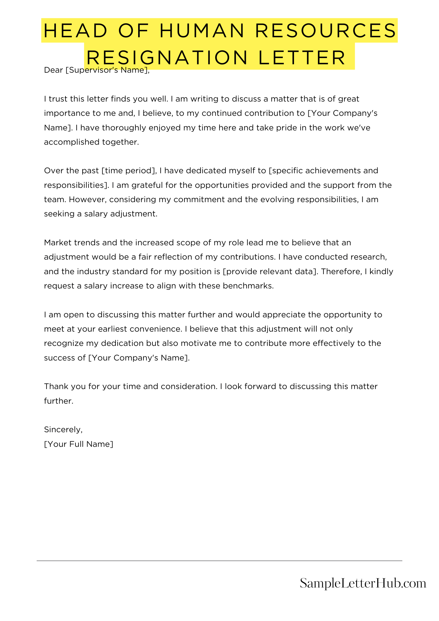 Head Of Human Resources Resignation Letter 