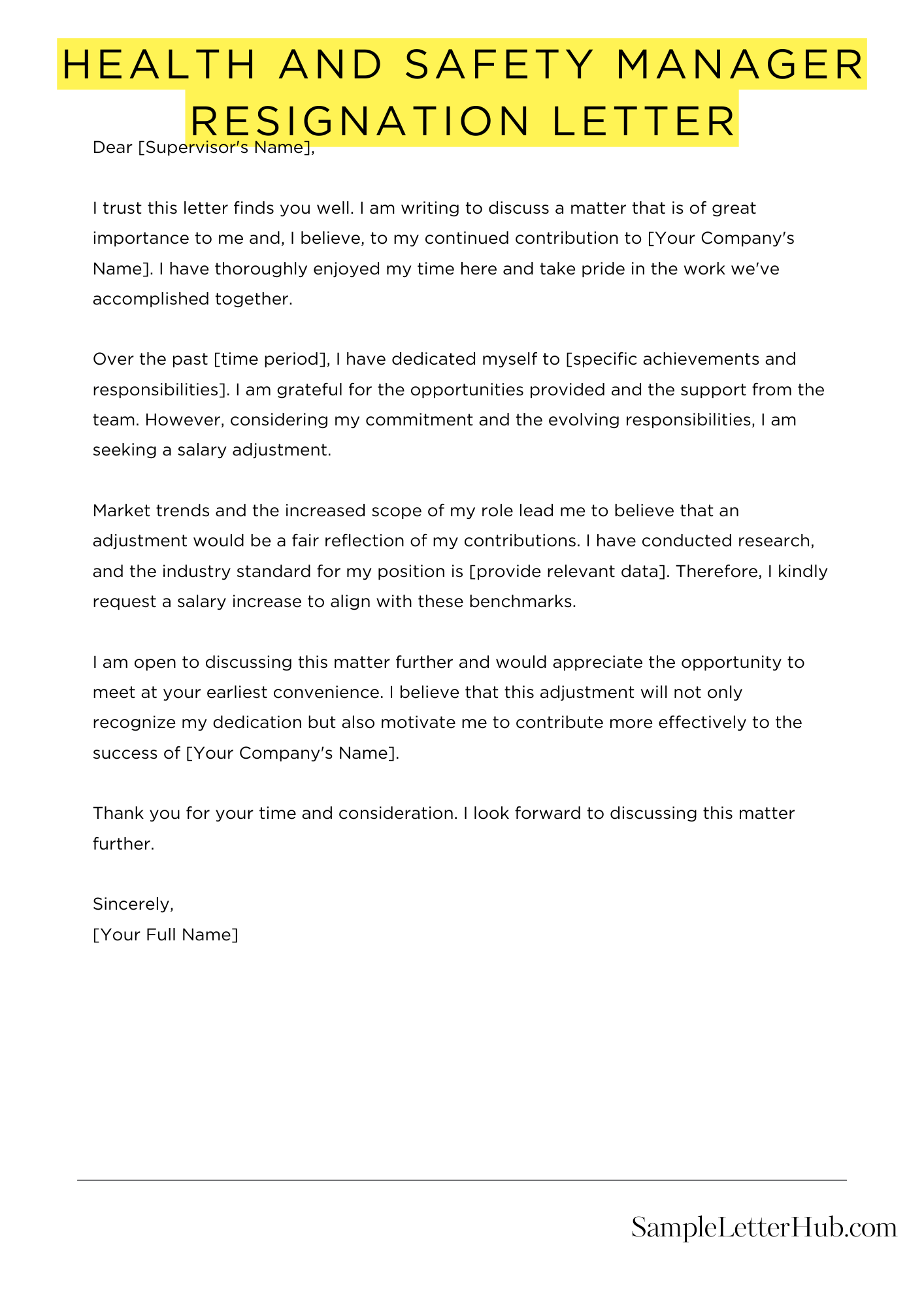 Health And Safety Manager Resignation Letter