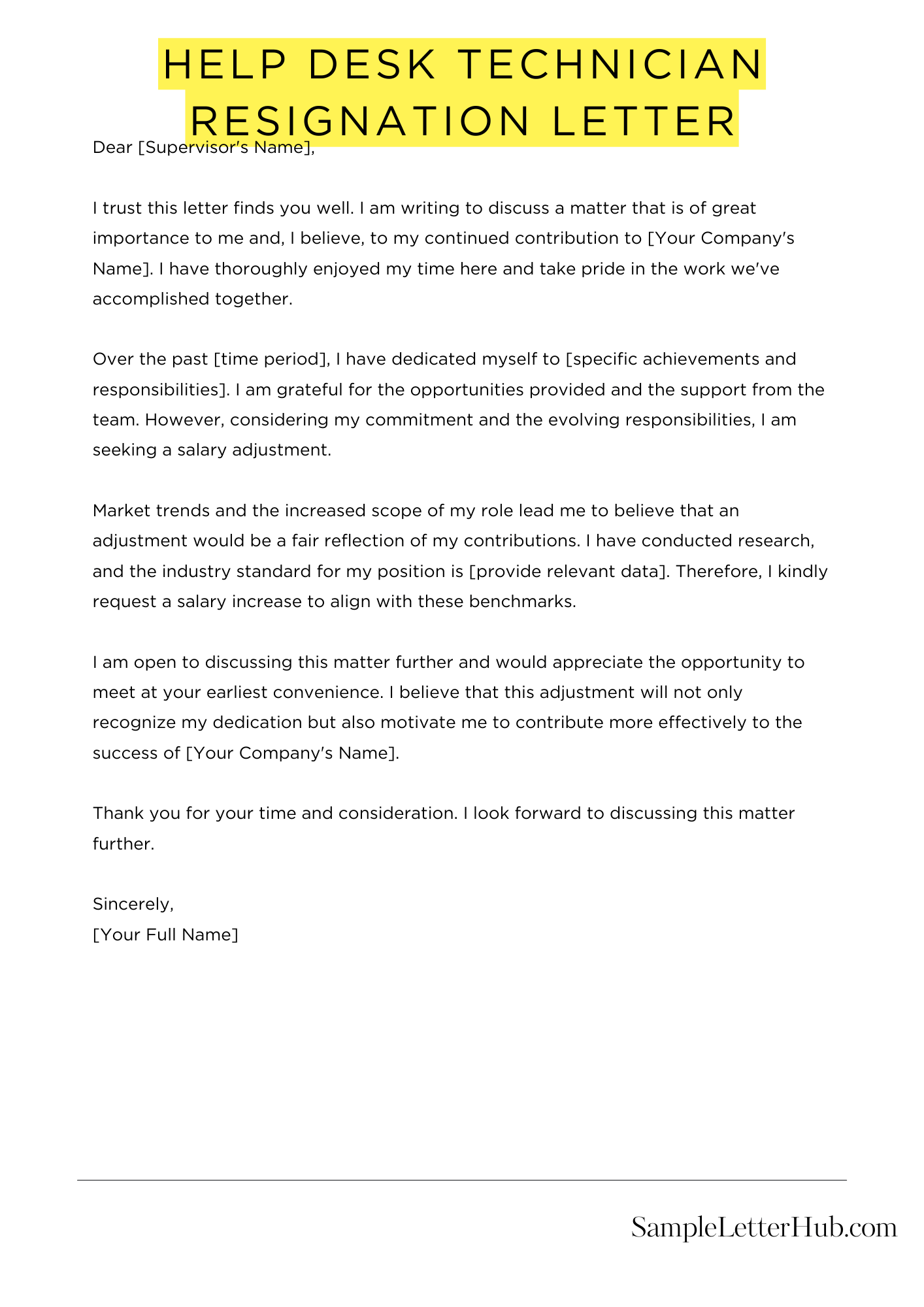 Help Desk Technician Resignation Letter