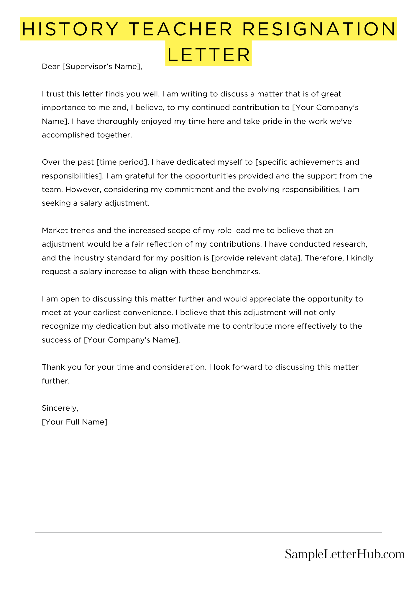 History Teacher Resignation Letter