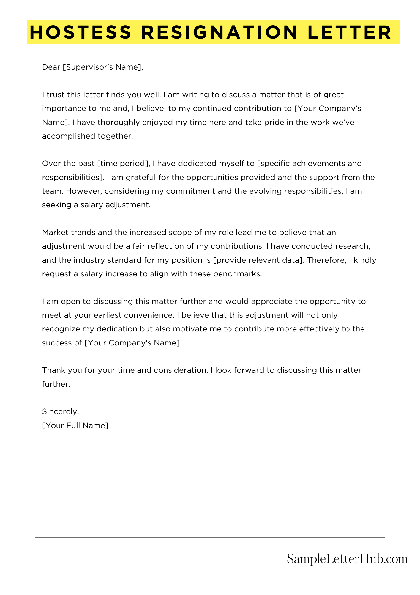 Hostess Resignation Letter 