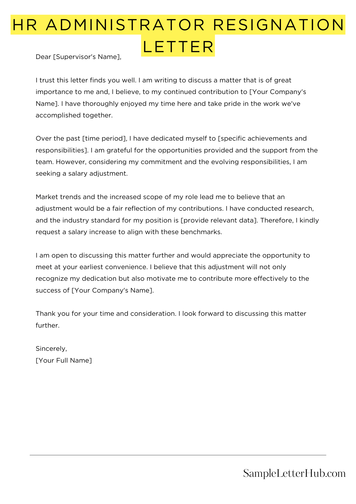 Hr Administrator Resignation Letter