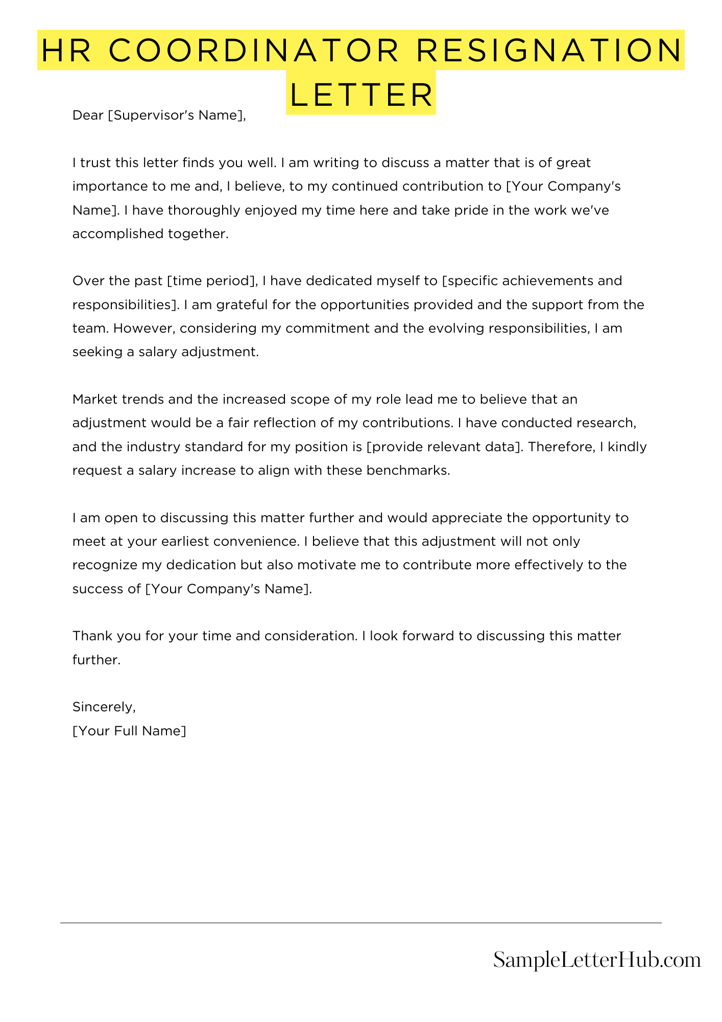 Hr Coordinator Resignation Letter