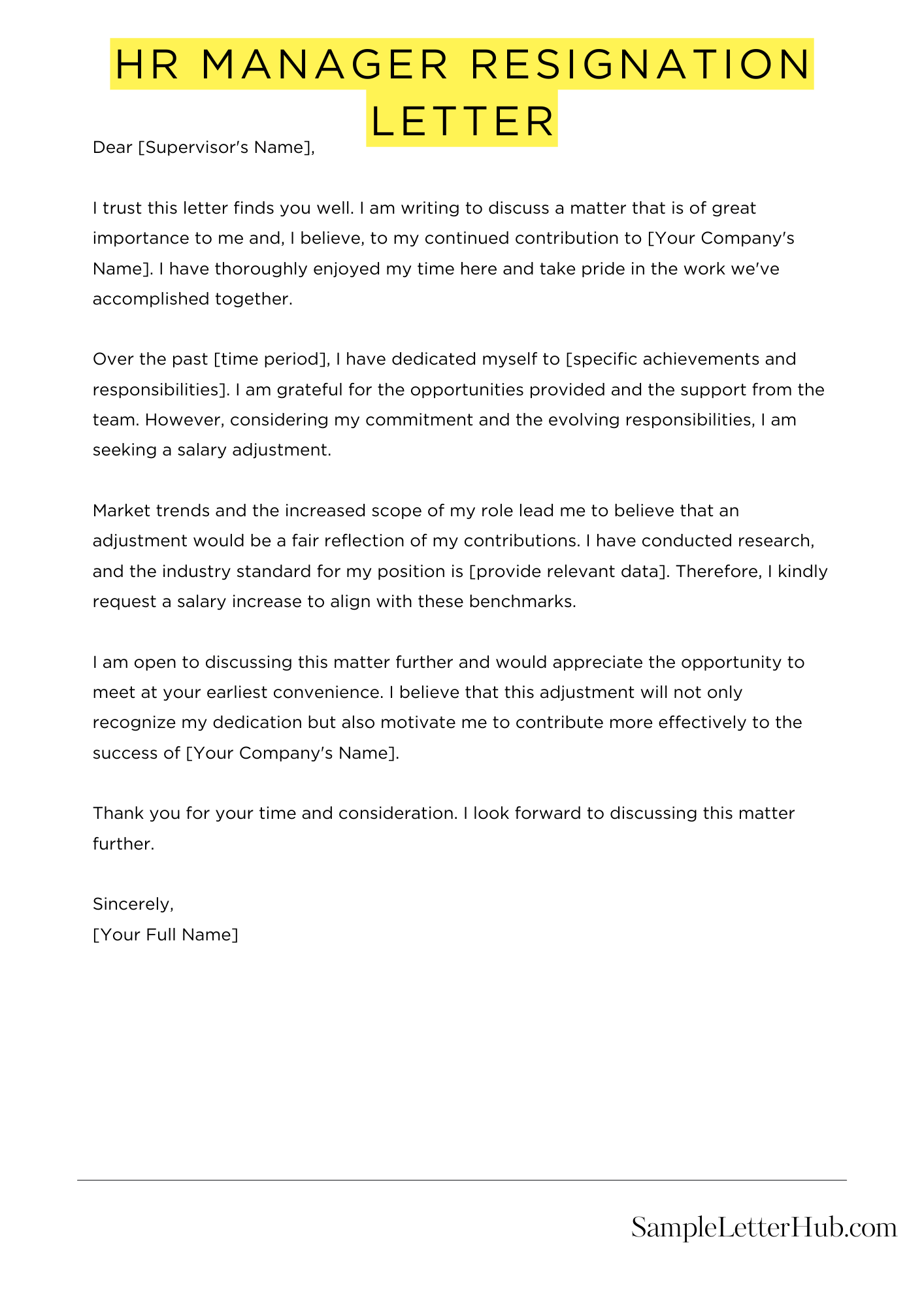 Hr Manager Resignation Letter