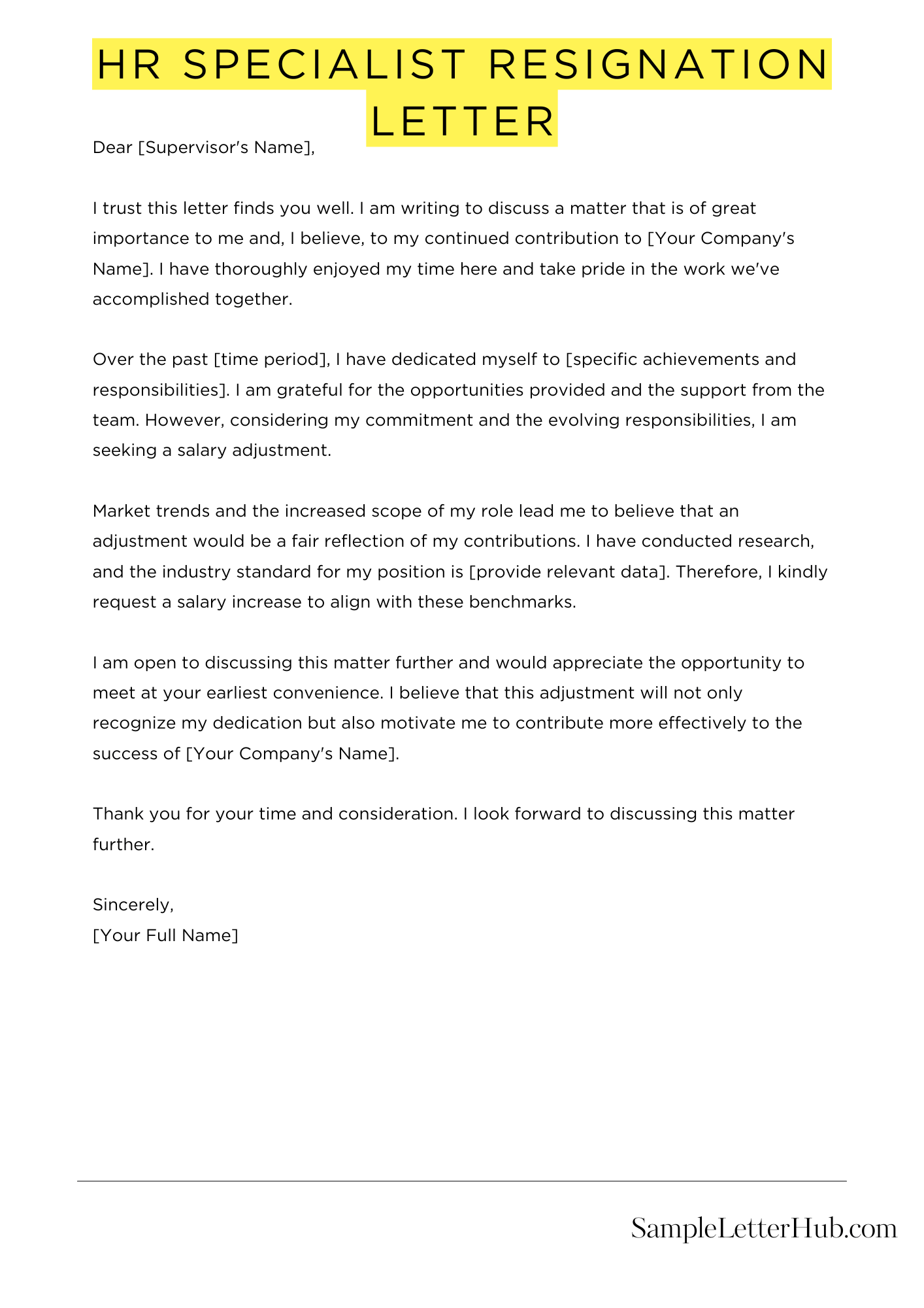 Hr Specialist Resignation Letter