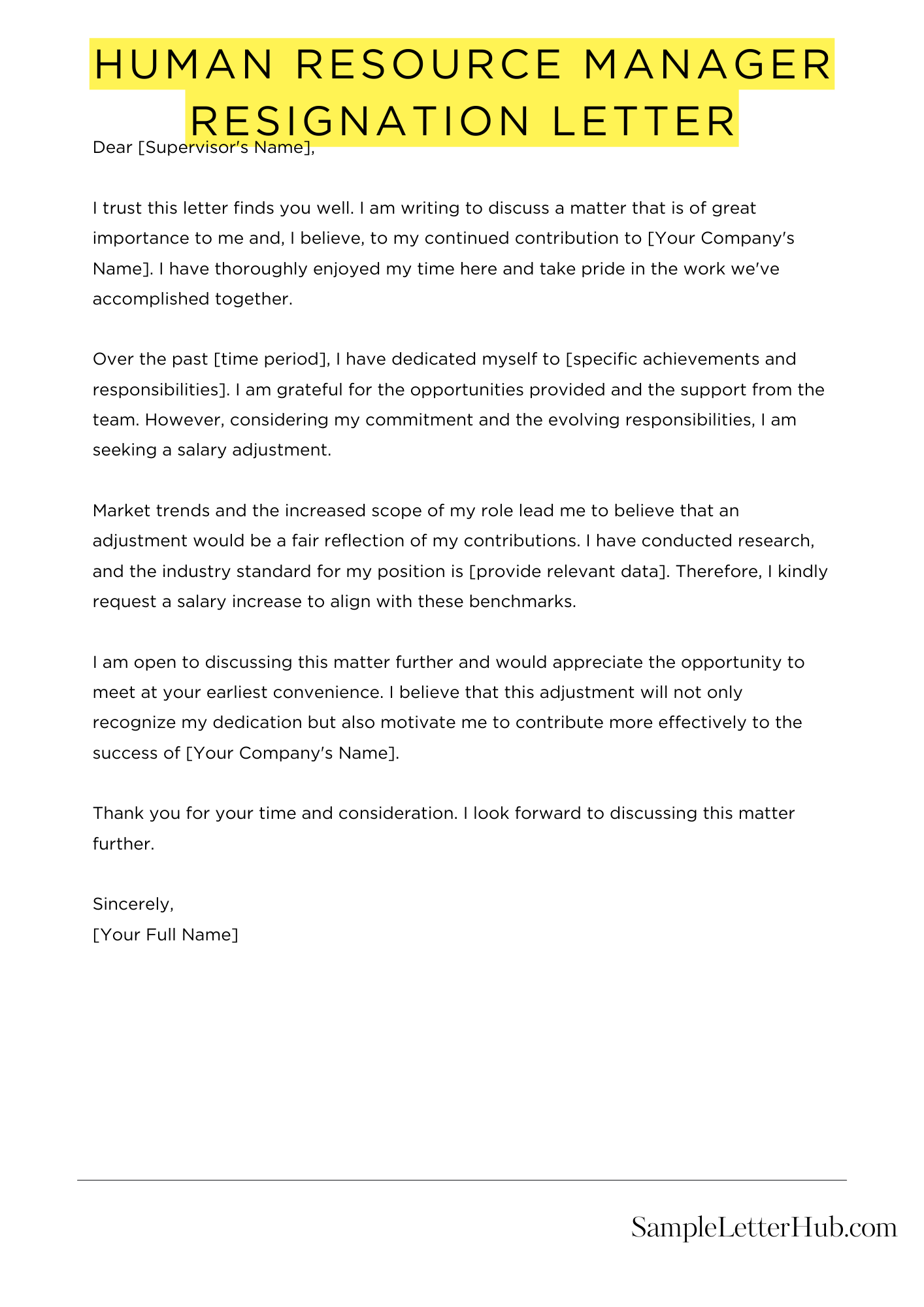 Human Resource Manager Resignation Letter