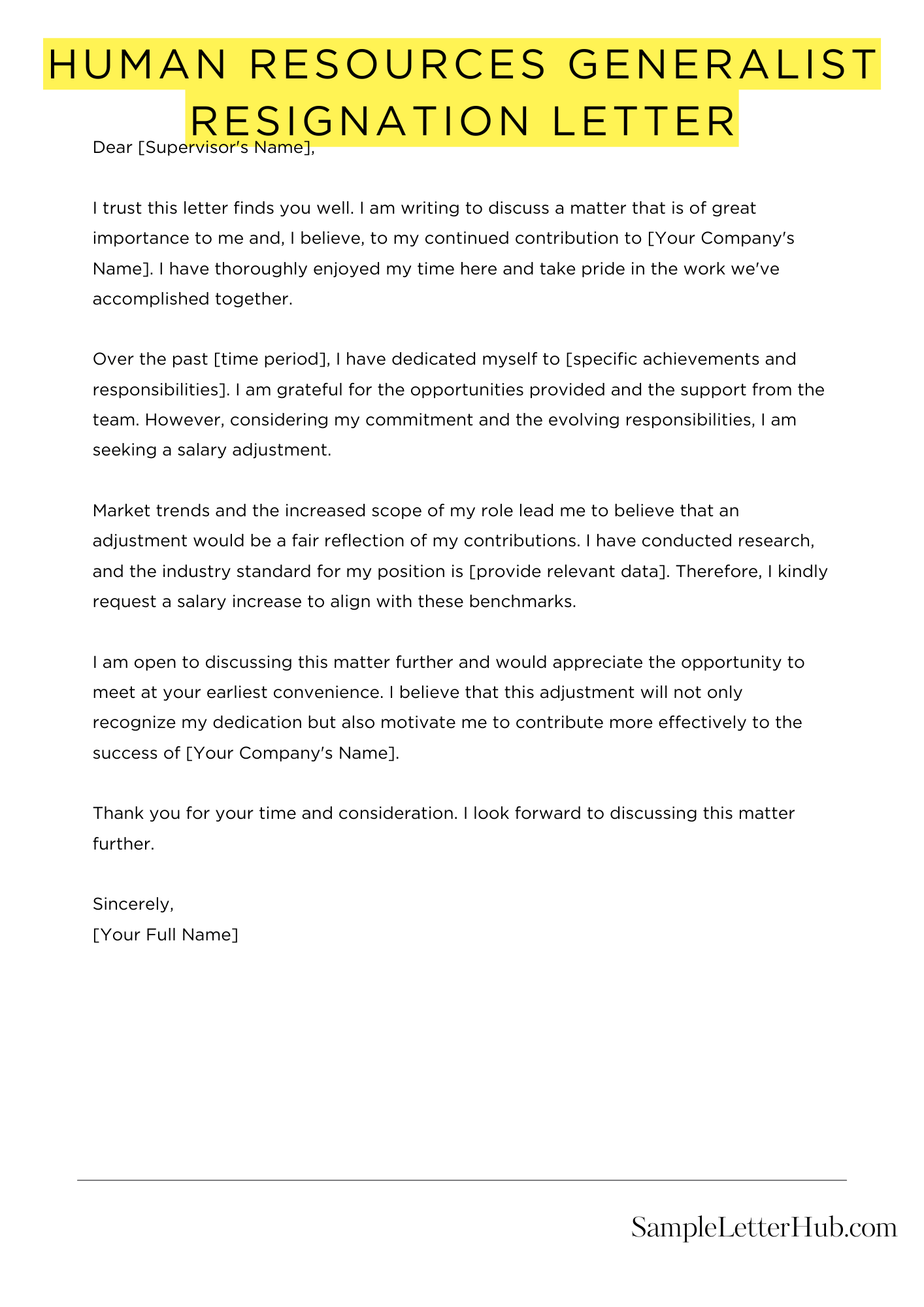 Human Resources Generalist Resignation Letter