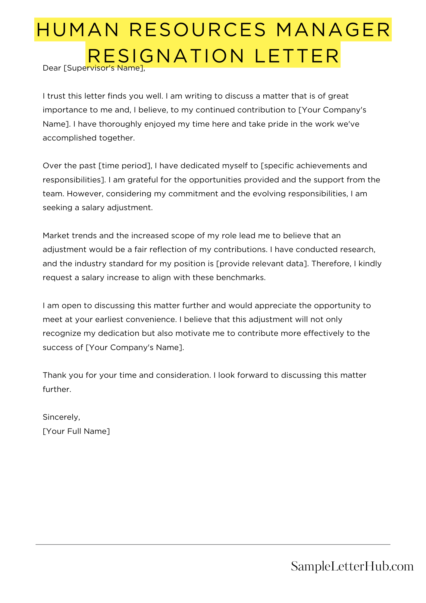 Human Resources Manager Resignation Letter