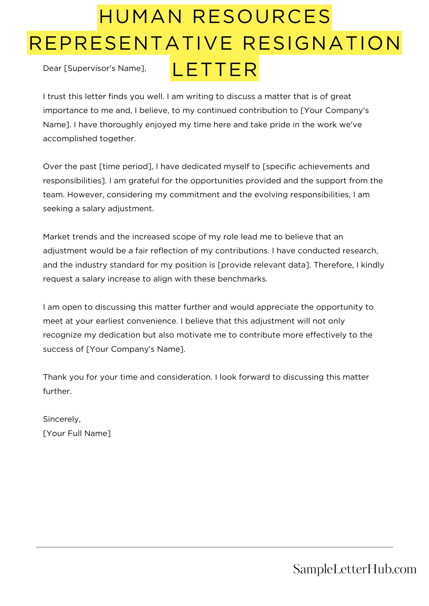 Human Resources Representative Resignation Letter