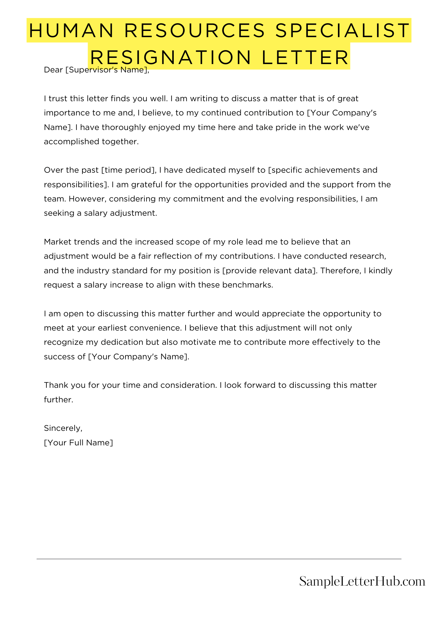 Human Resources Specialist Resignation Letter