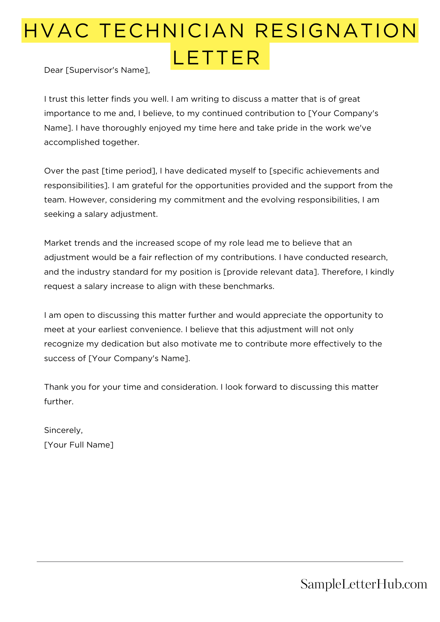 Hvac Technician Resignation Letter 