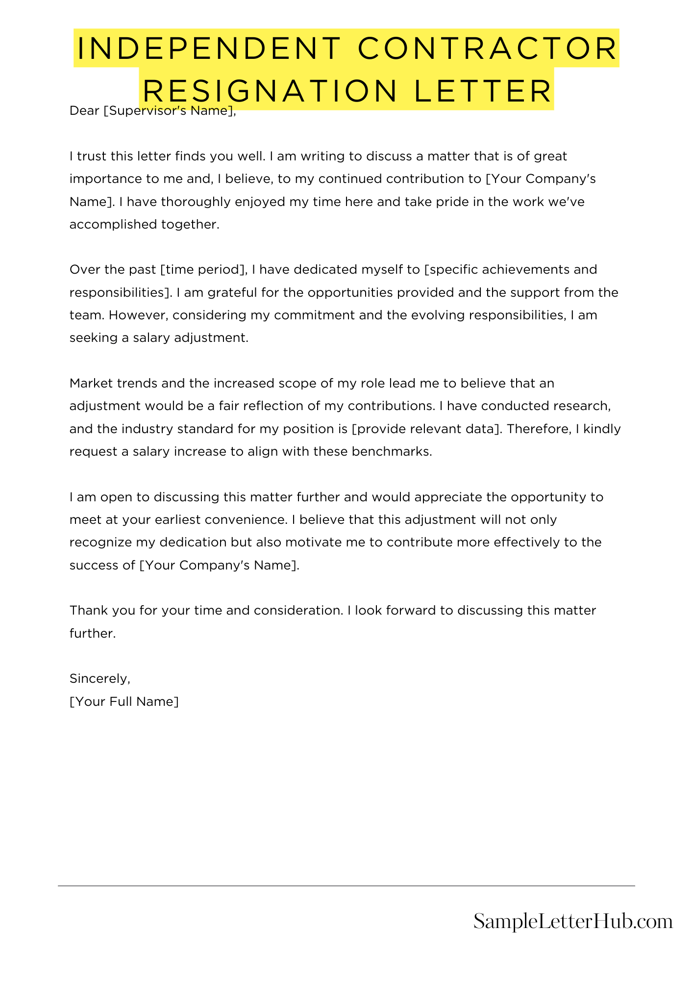 Independent Contractor Resignation Letter