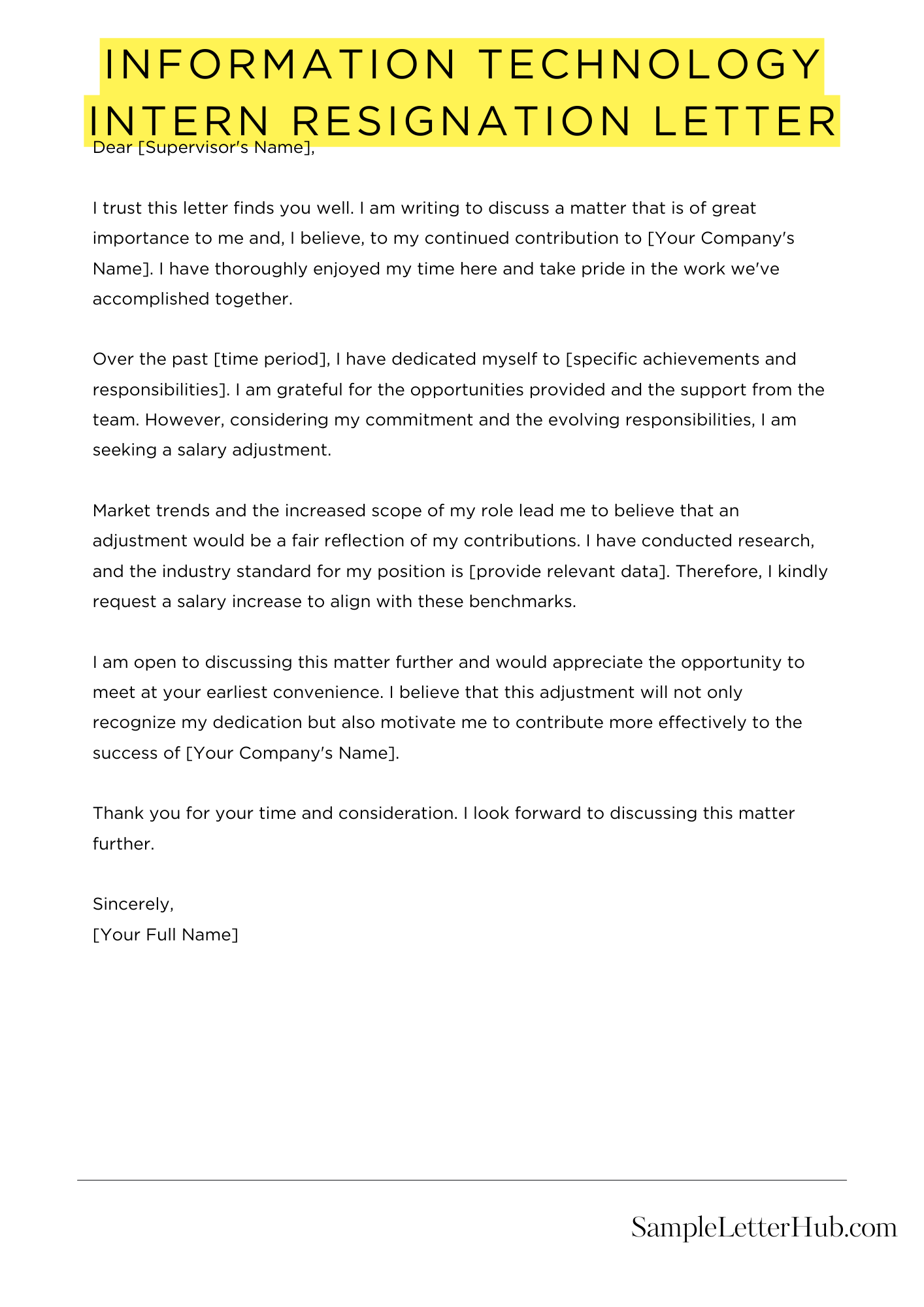 Information Technology Intern Resignation Letter