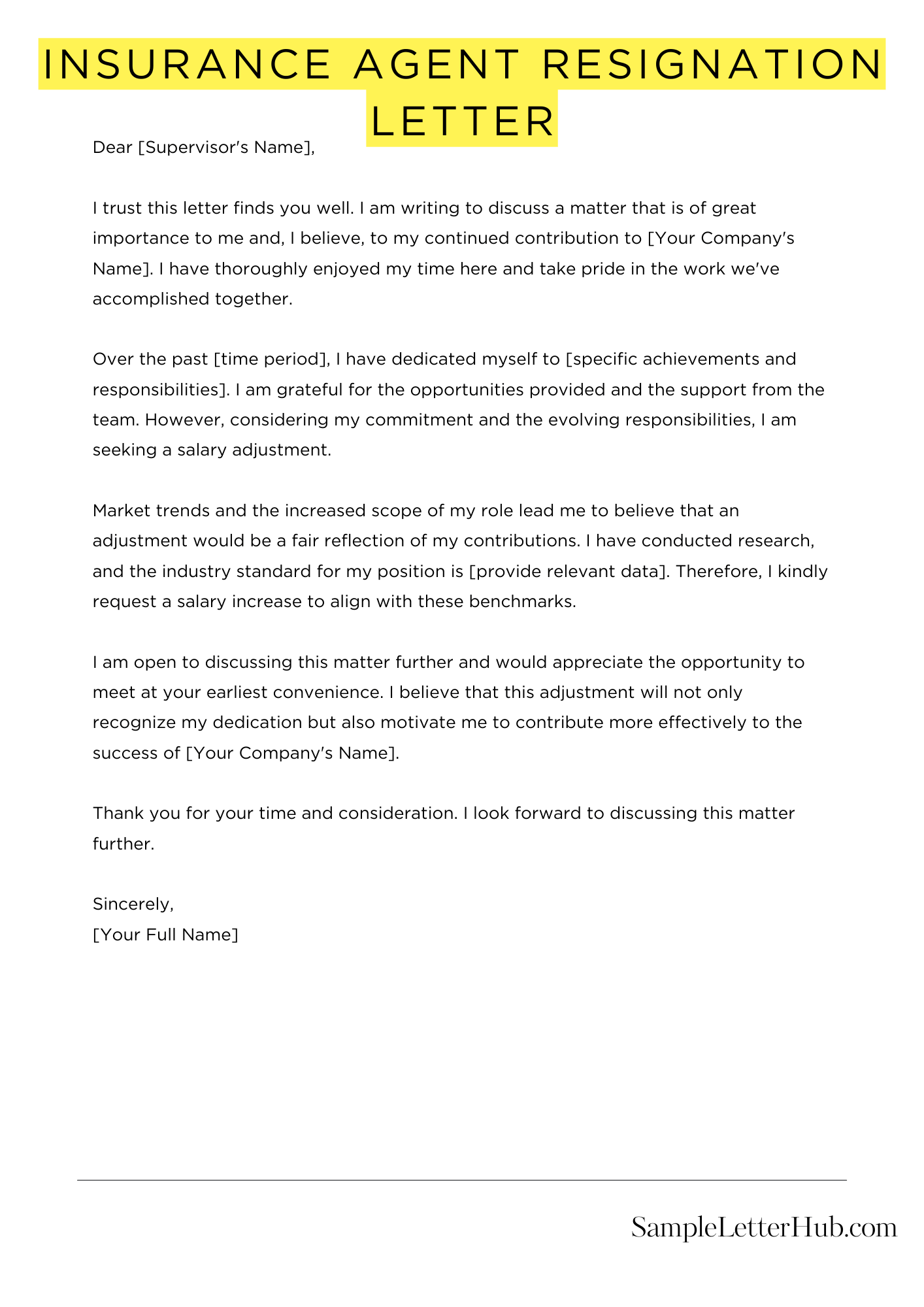 Insurance Agent Resignation Letter