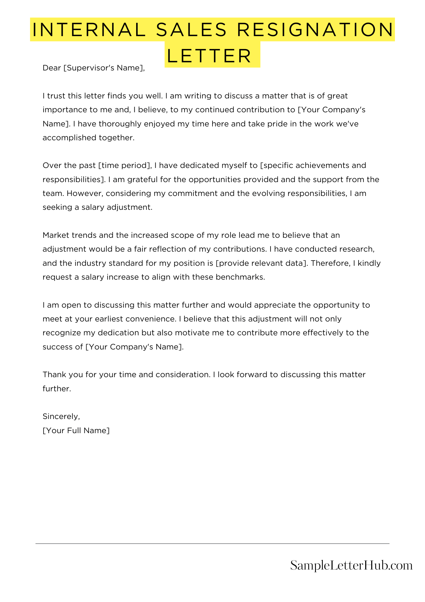 Internal Sales Resignation Letter 