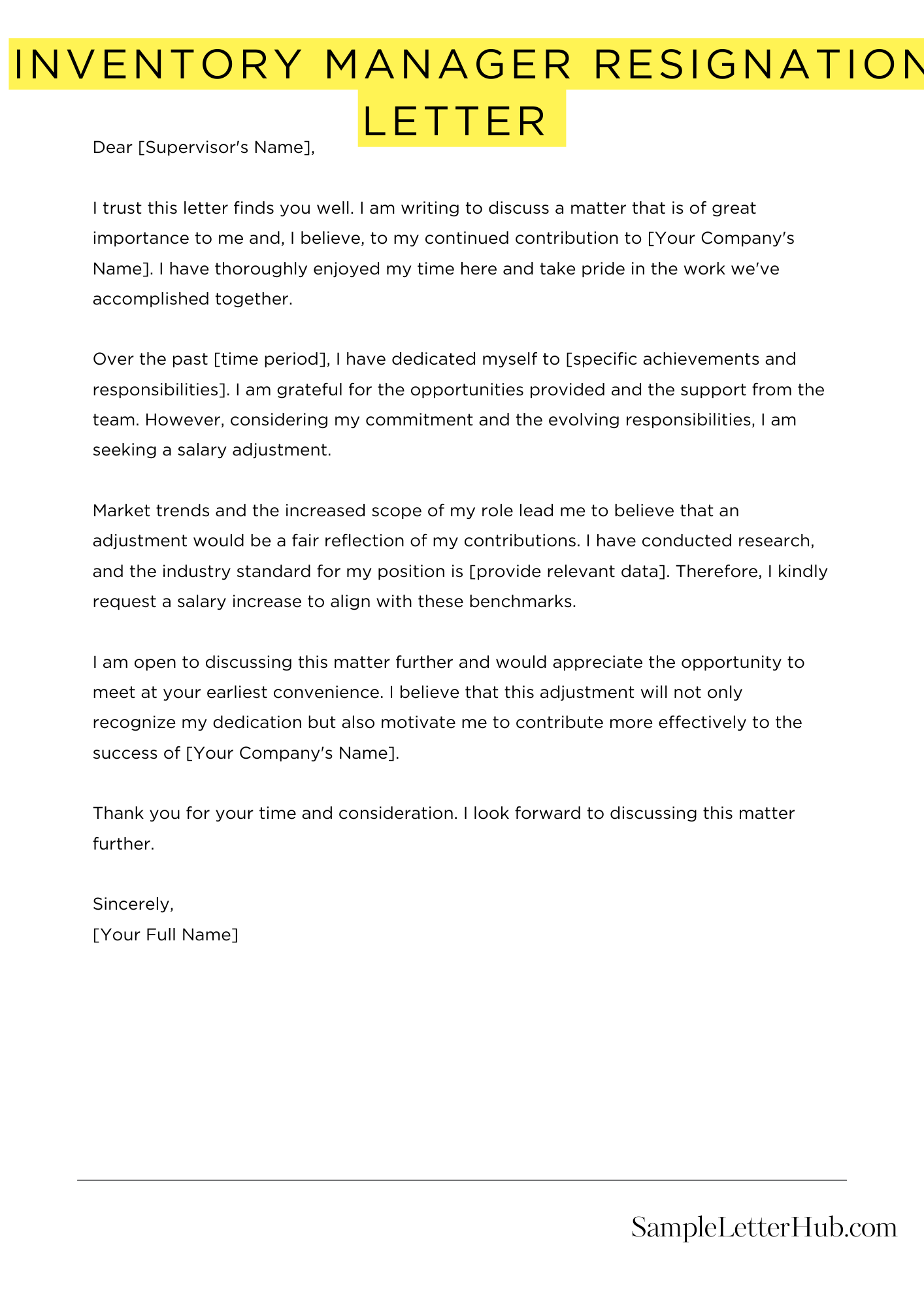 Inventory Manager Resignation Letter 