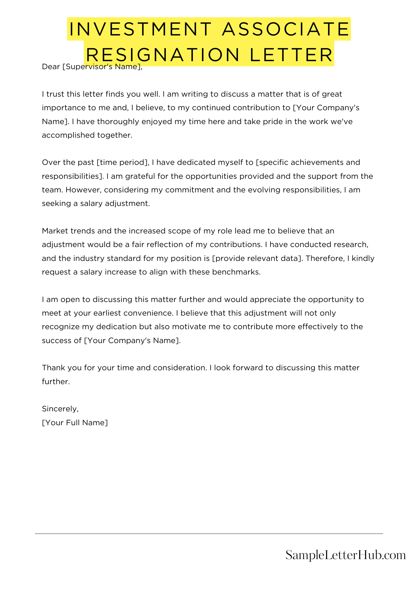 Investment Associate Resignation Letter