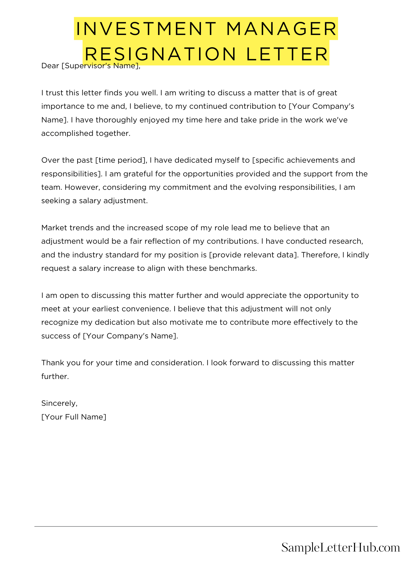 Investment Manager Resignation Letter