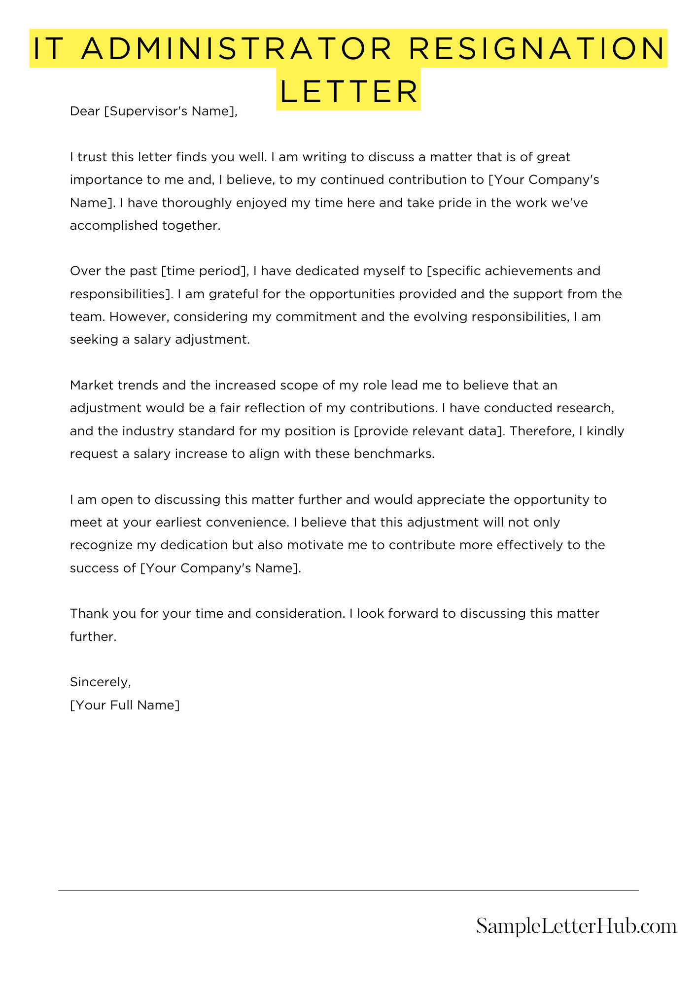 It Administrator Resignation Letter