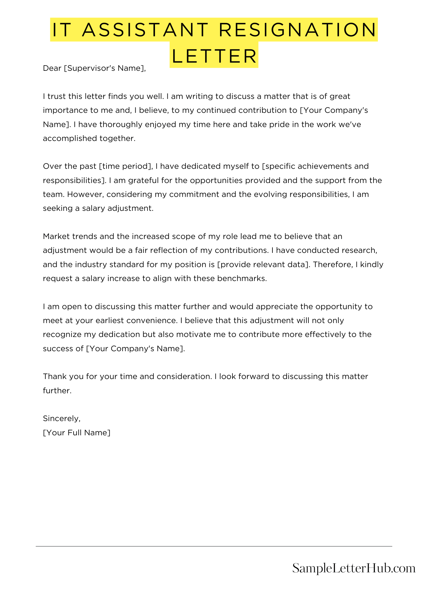 It Assistant Resignation Letter